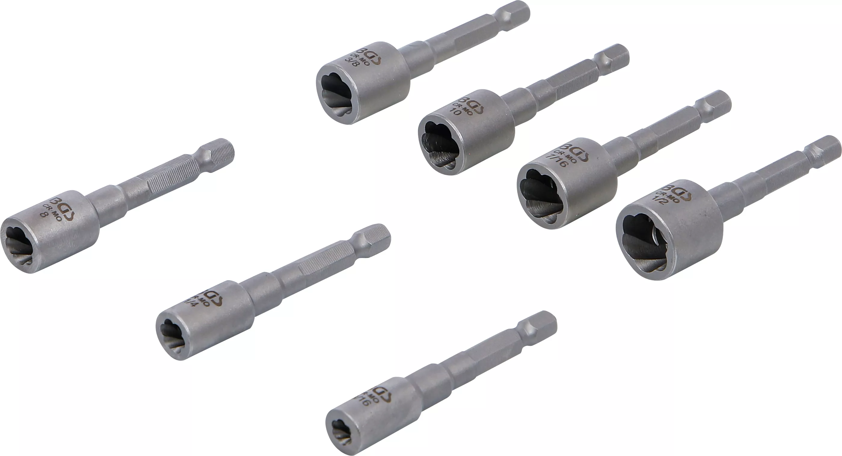 Capete de chei tubulare - Set extragere pentru suruburi si piulite | antrenare hexagon exterior 6,3 mm (1/4") | pentru masini de gaurit | 7 piese