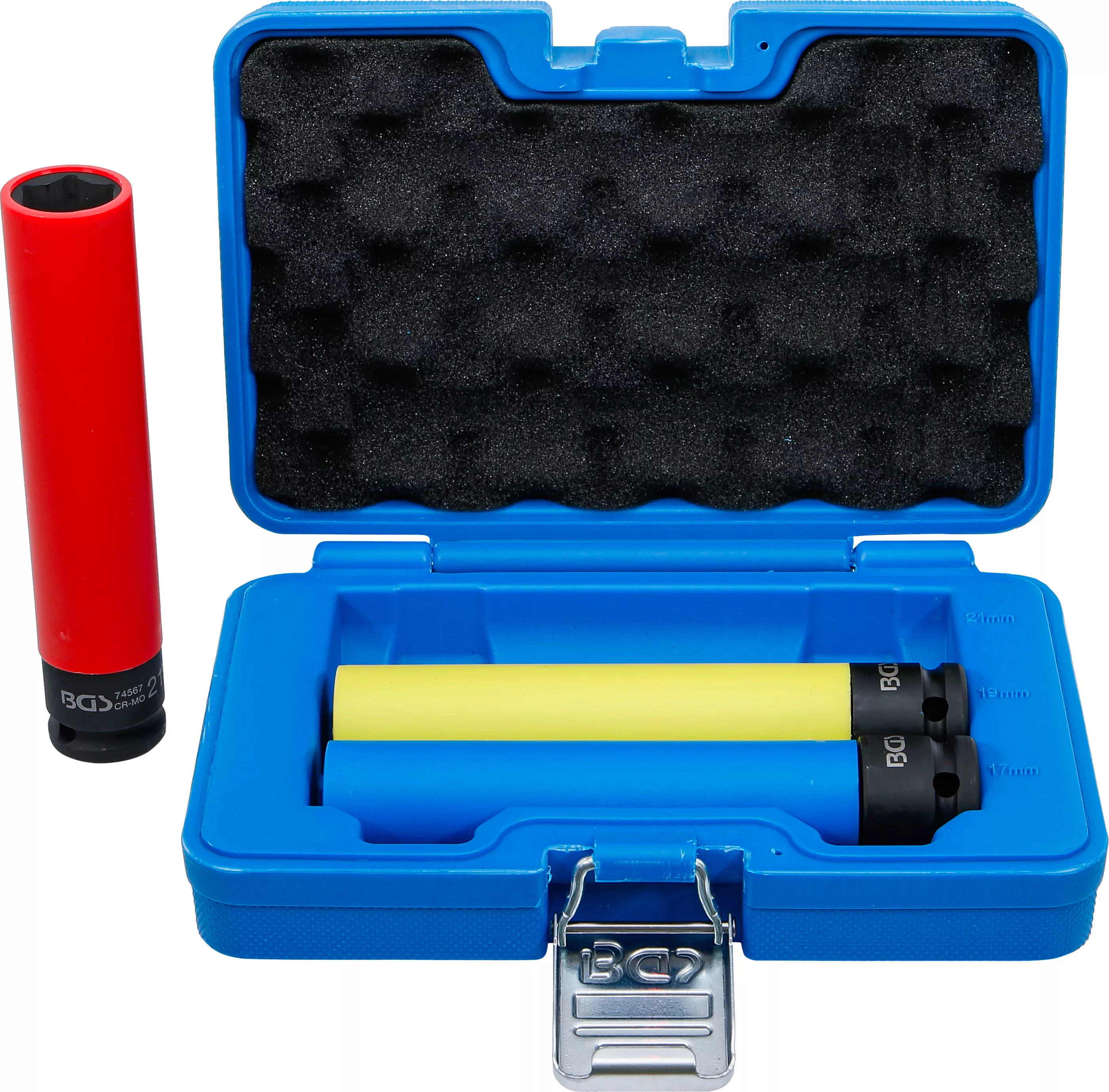 Capete de chei tubulare - Set capete cheie de impact cu protectie | extra adanc | 12,5 mm (1/2") | 17 / 19 / 21 mm | 3 piese