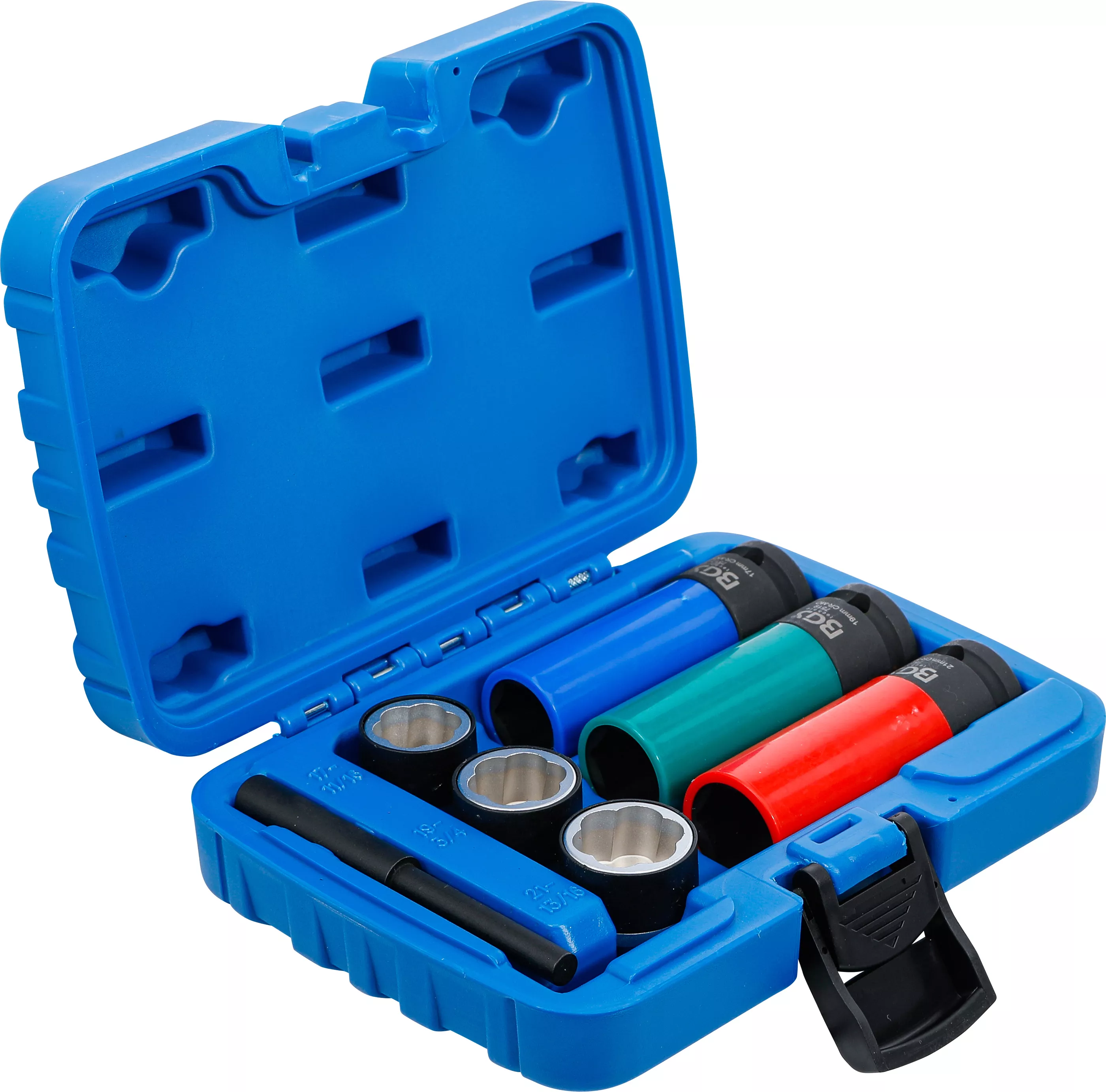 Set capete chei tubulare profil spiral / Extractoare de suruburi si set capete chei de impact cu protectie | 12,5 mm (1/2") | 17 / 19 / 21 mm | 7 piese [2]