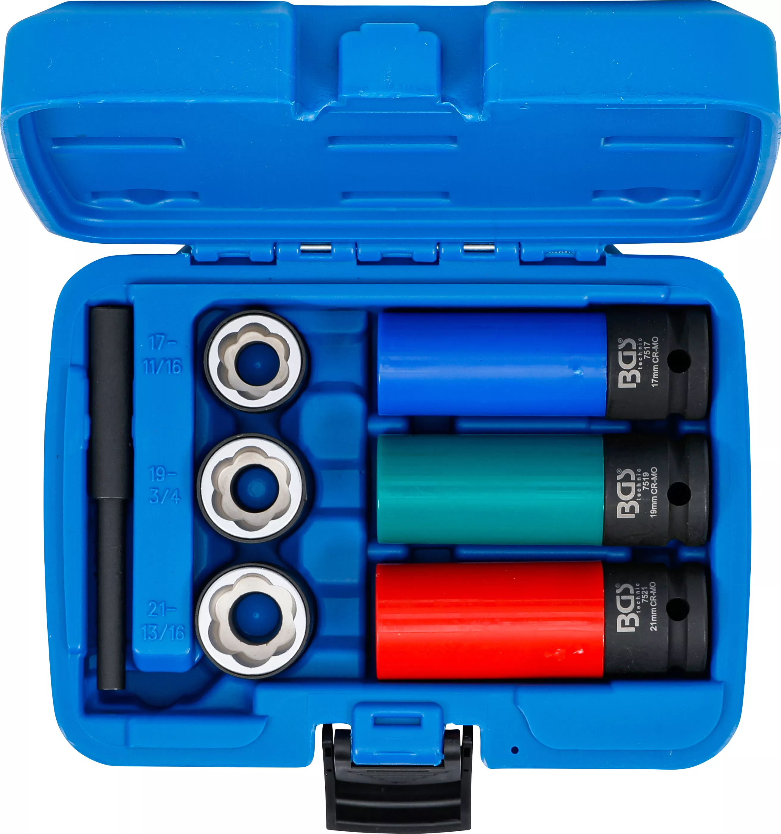 Set capete chei tubulare profil spiral / Extractoare de suruburi si set capete chei de impact cu protectie | 12,5 mm (1/2") | 17 / 19 / 21 mm | 7 piese [4]