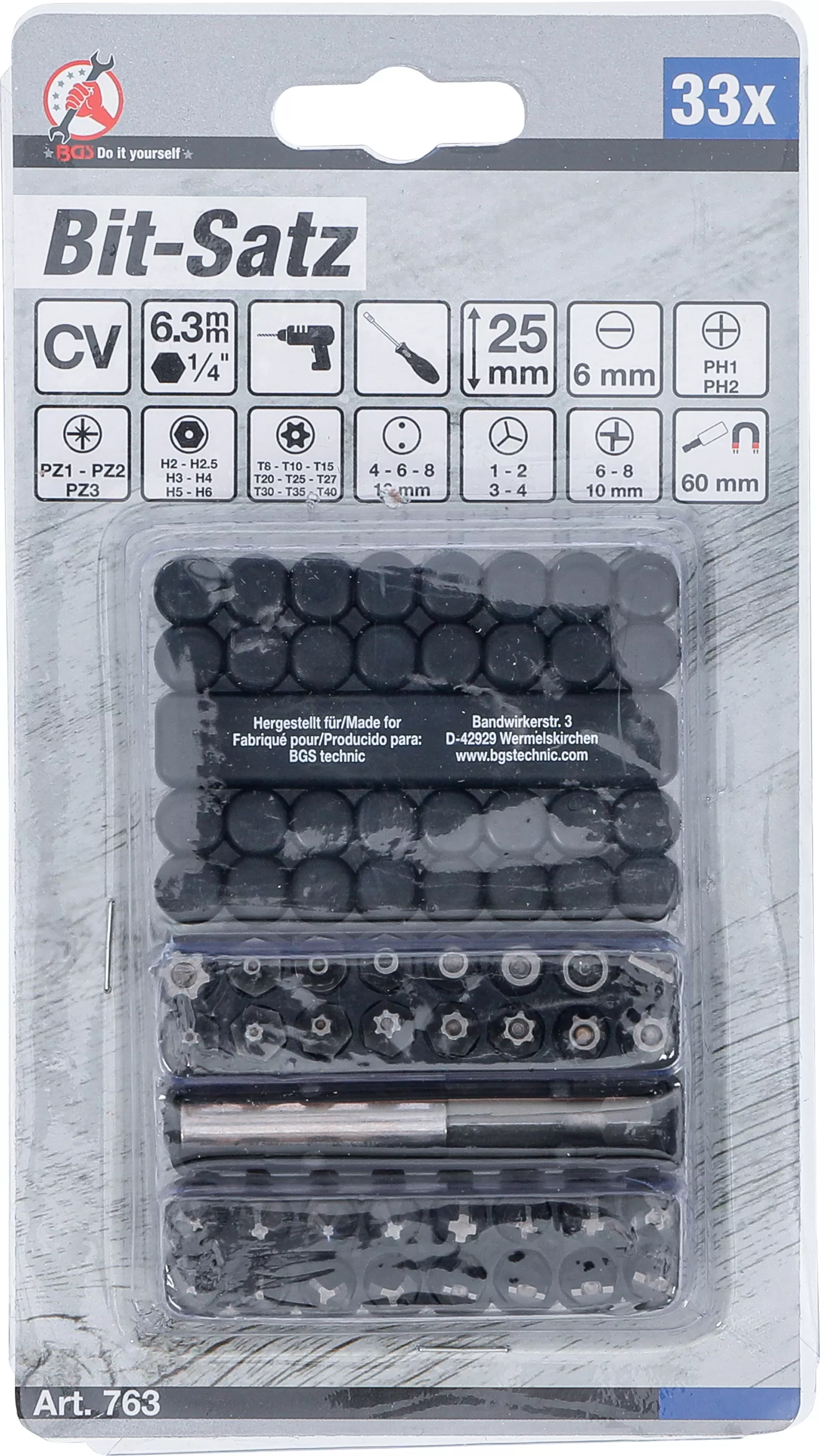 Set biti | scurt | Antrenare hexagon exterior 6,3 mm (1/4") | diferite profile | 33 piese [4]