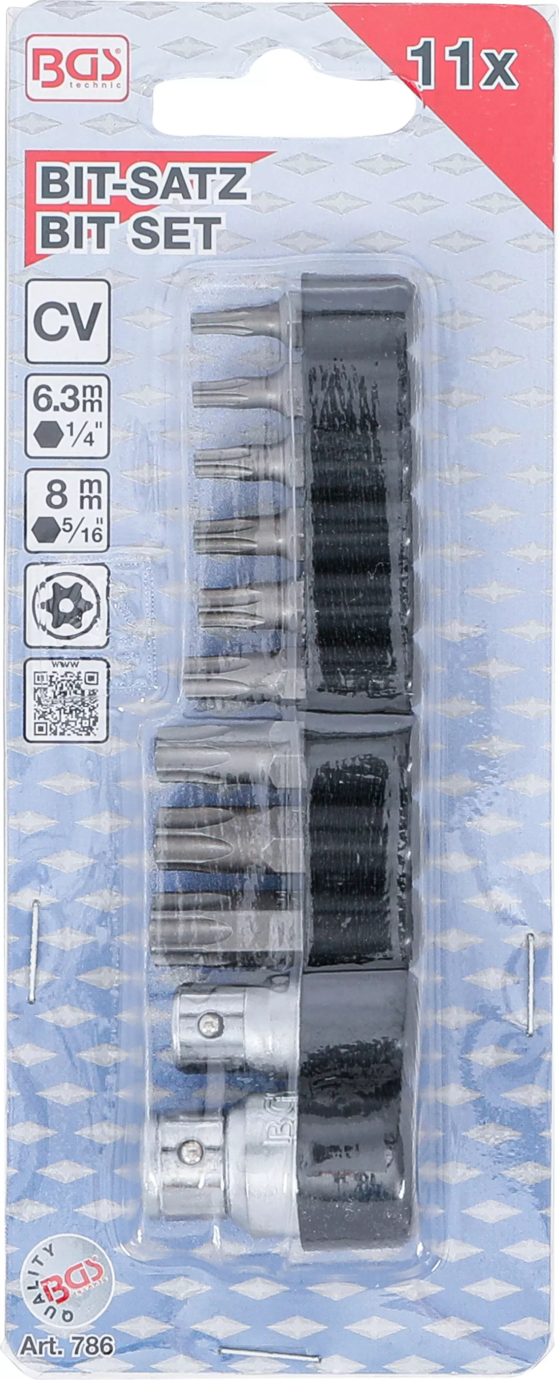 Set biti | Antrenare hexagon exterior 6,3 mm (1/4") / 10 mm (3/8") | Profil T (pentru Torx) cu gaura | 11 piese [3]