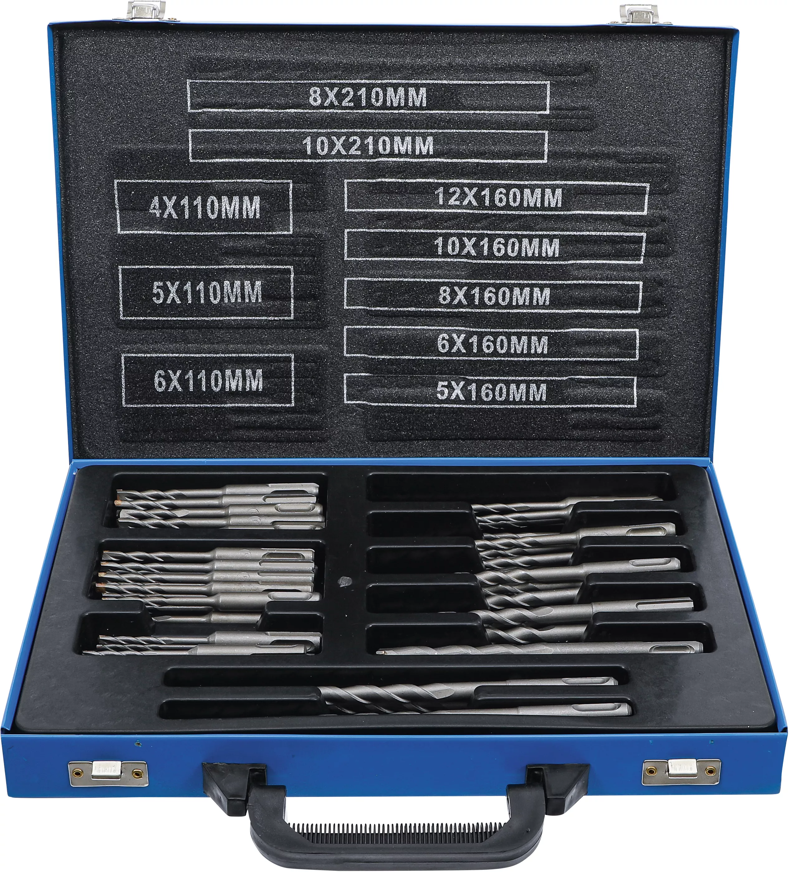Burghie pentru piatră / Burghie pentru beton - Set burghie percutoare | tija SDS, Varfuri din carburi metalice | 4 - 12 mm | 56 piese