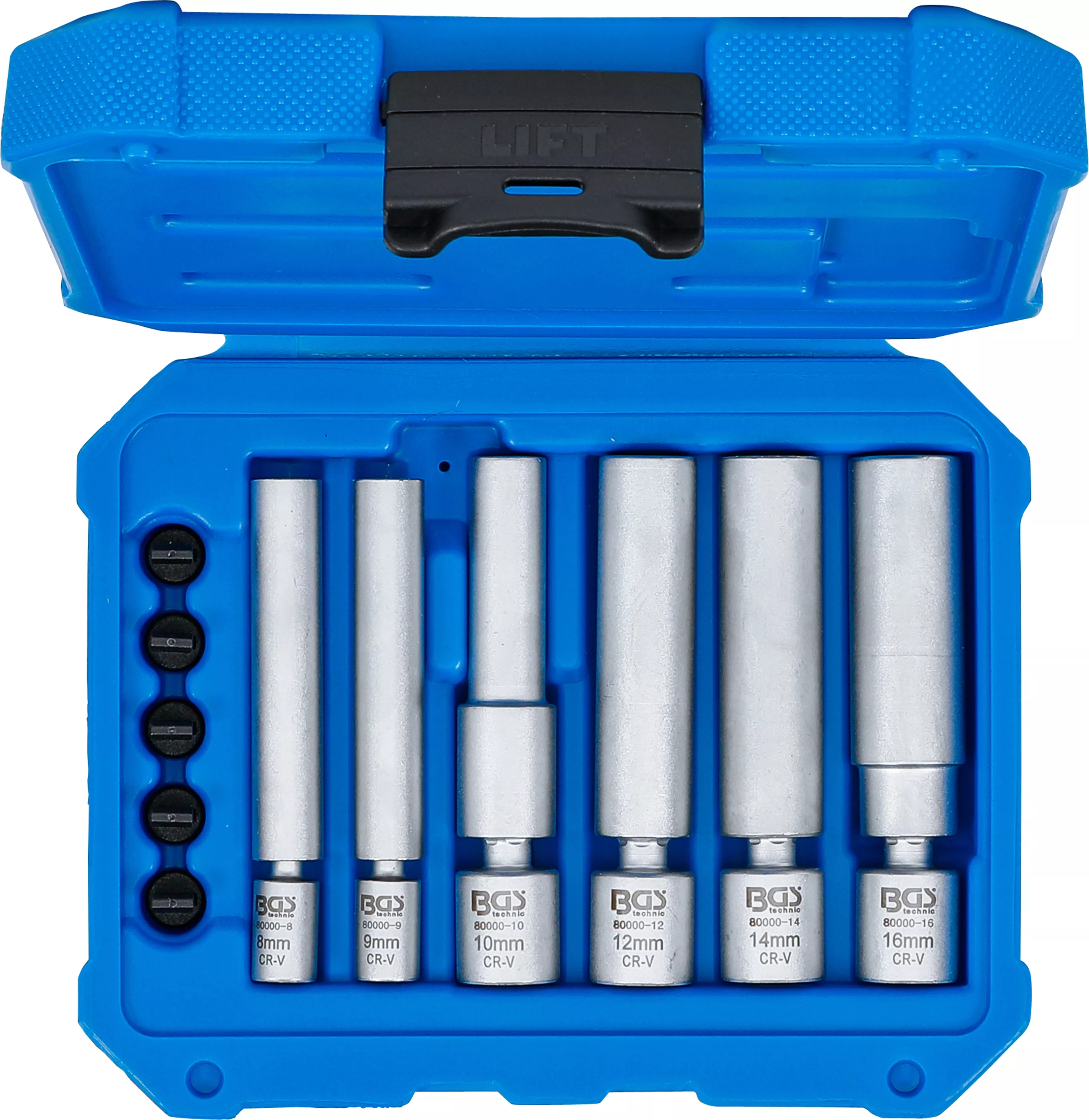 Set cap cheie articulata pentru bujii cu incandescenta si cu scanteie | Actionare patrat interior 6,3 mm (1/4") / 10 mm (3/8") | 8 - 9 - 10 - 12 - 14 - 16 mm | 11 piese [4]