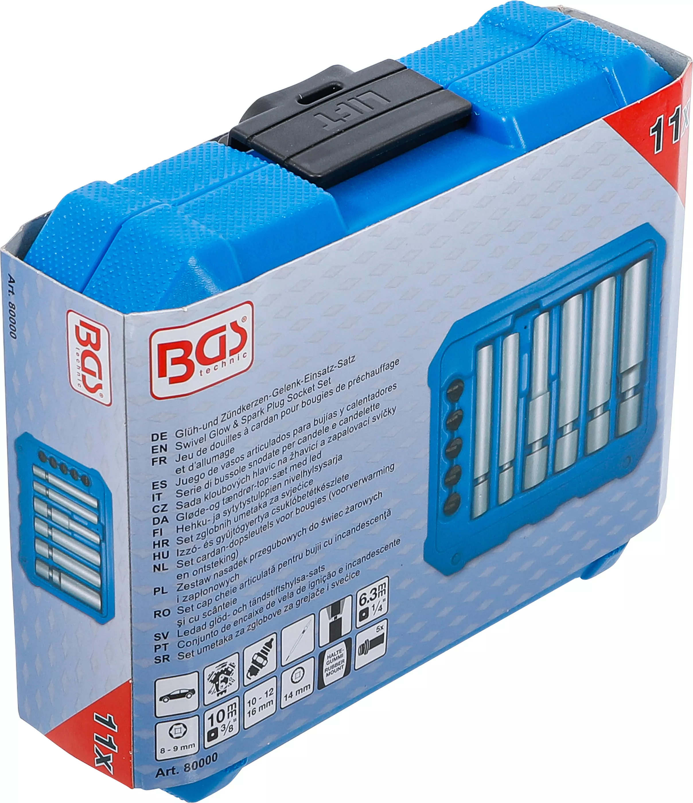 Set cap cheie articulata pentru bujii cu incandescenta si cu scanteie | Actionare patrat interior 6,3 mm (1/4") / 10 mm (3/8") | 8 - 9 - 10 - 12 - 14 - 16 mm | 11 piese [6]