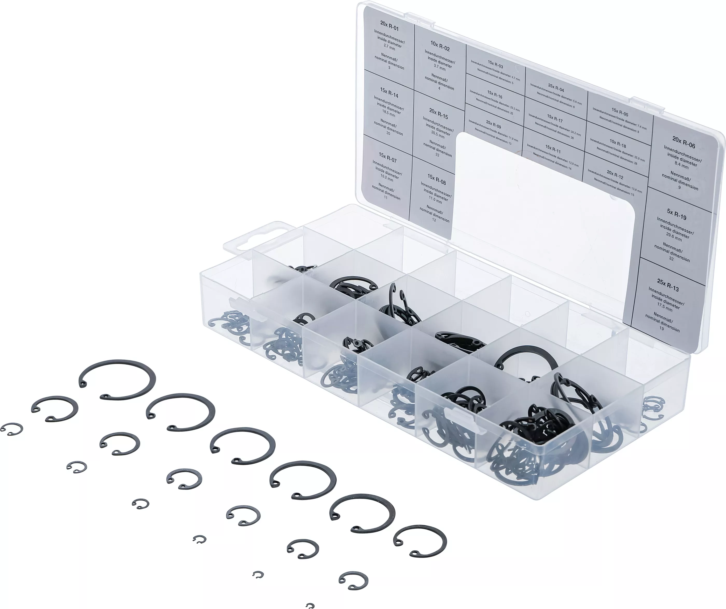 Sortiment inele elastice interioare (inele de siguranta) | o 3 - 32 mm | 300 piese [1]