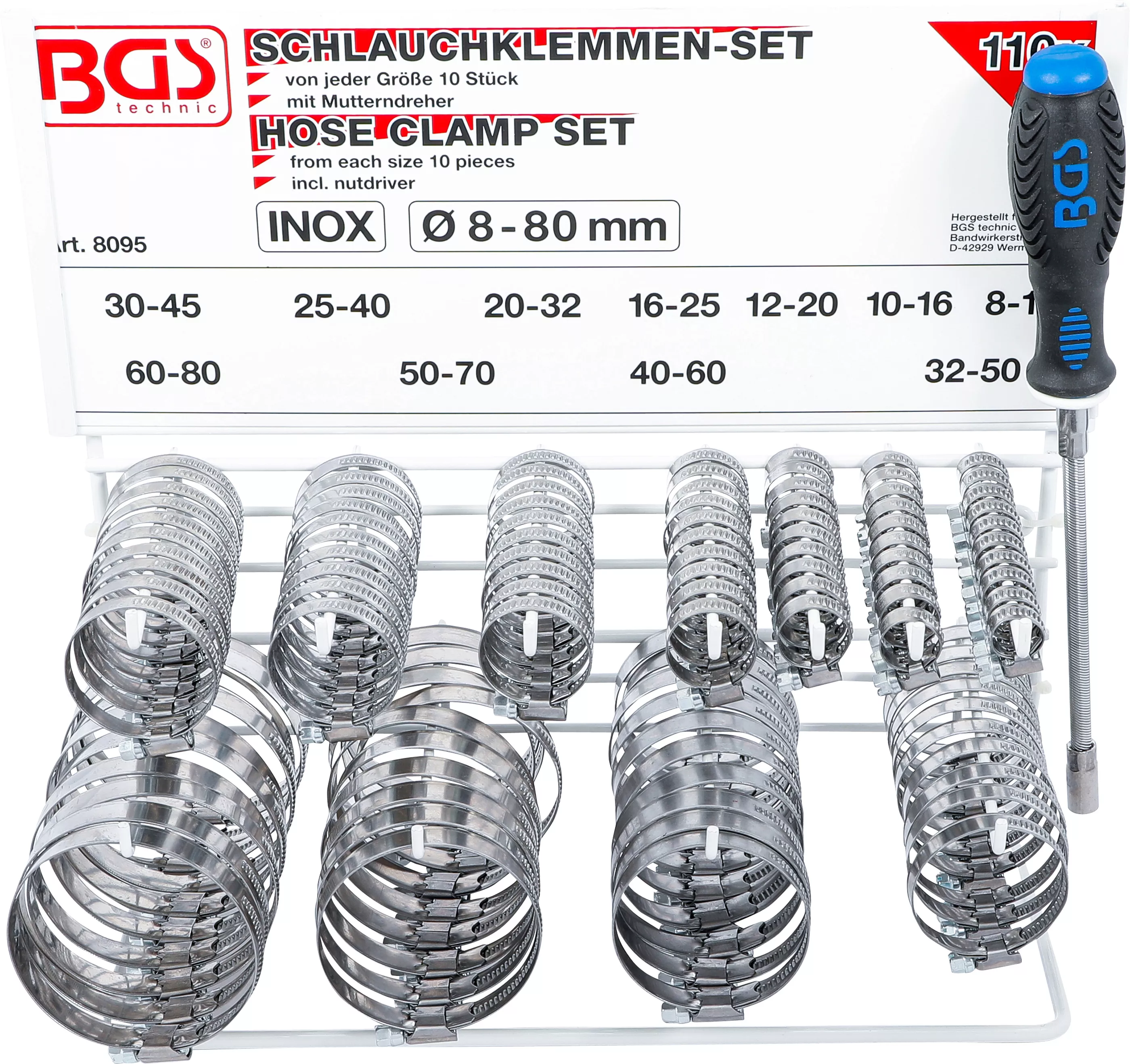 Sortiment coliere de furtun | inox | pe panou | 111 piese [3]