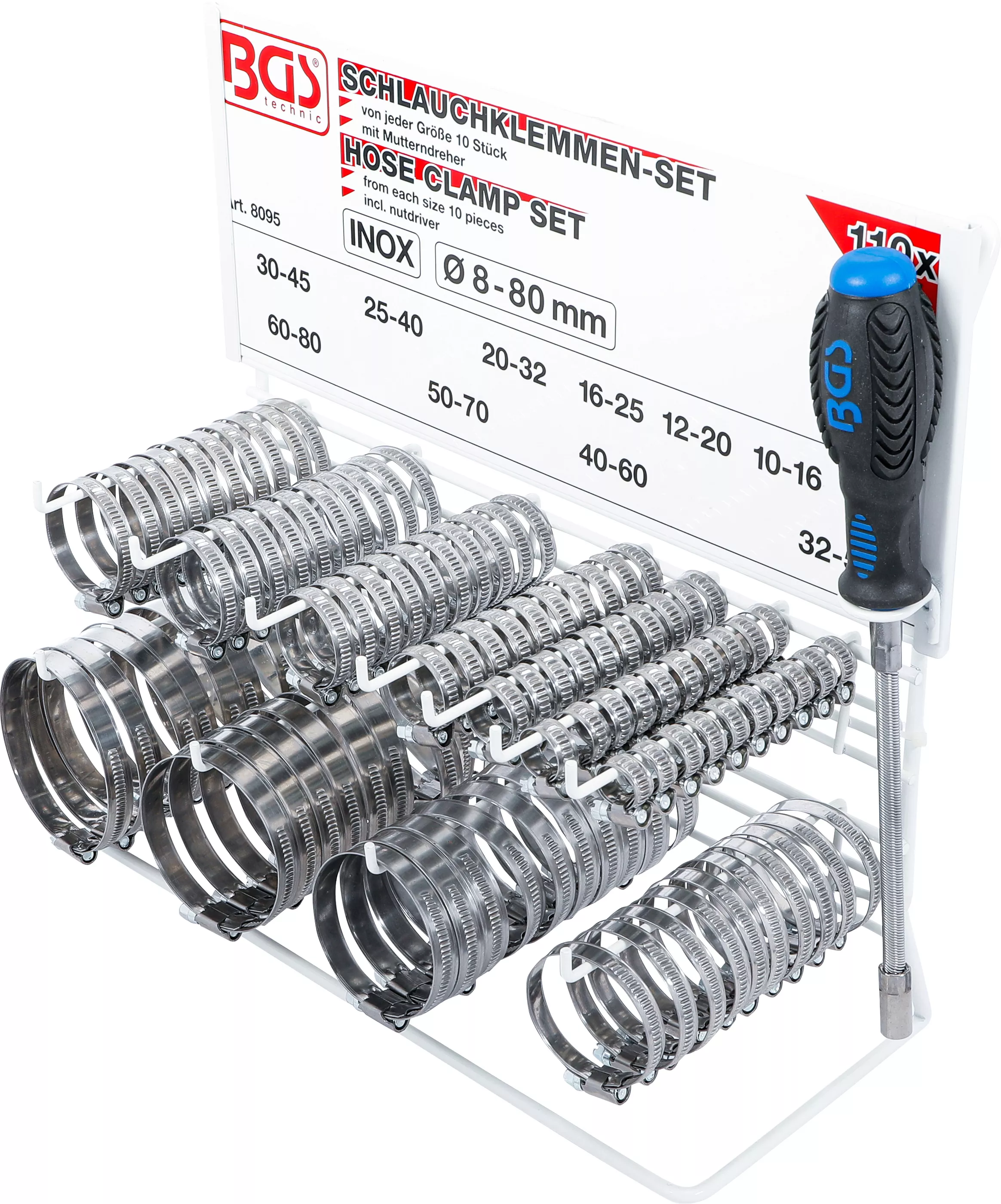 Sortiment coliere de furtun | inox | pe panou | 111 piese [4]