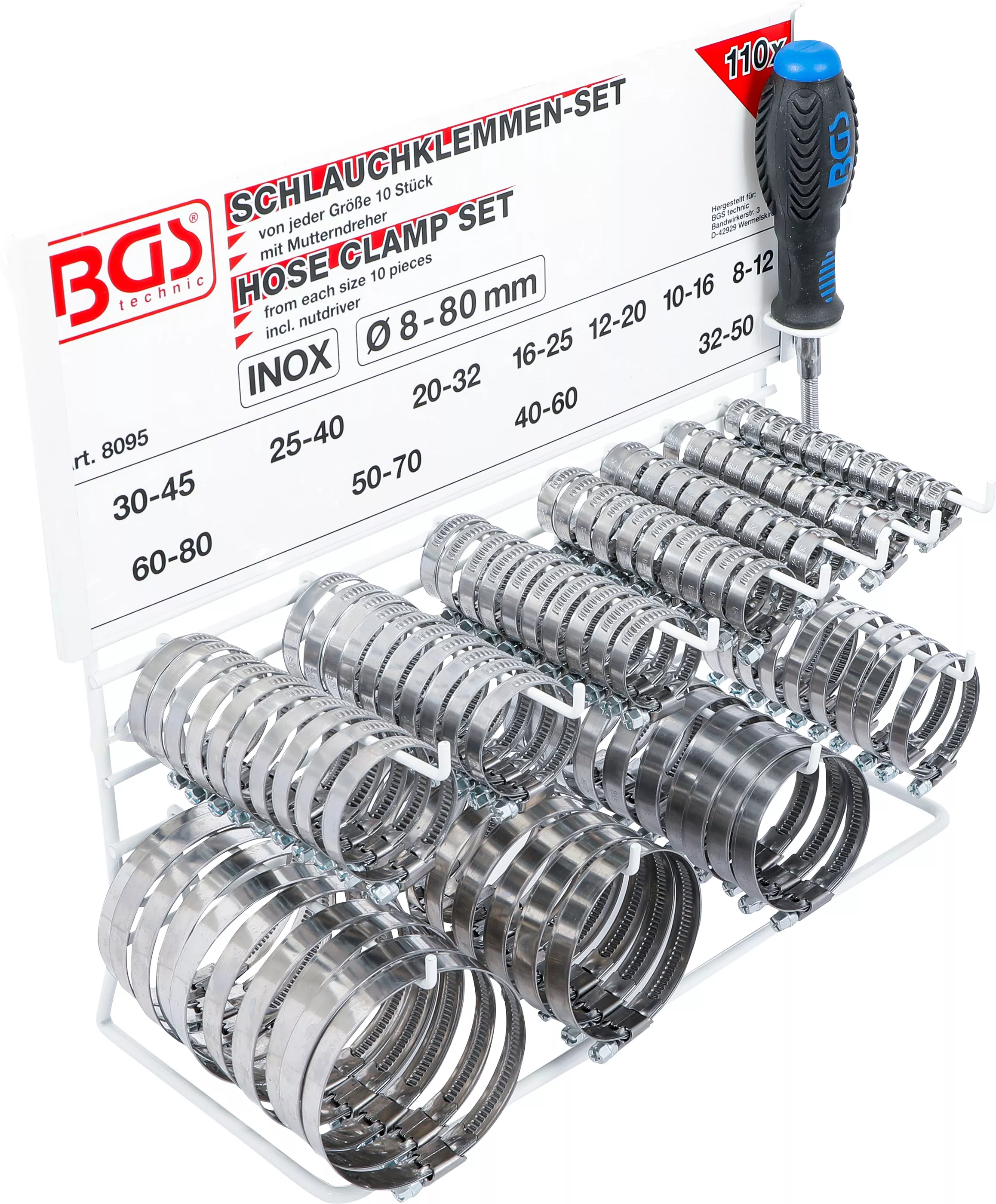 Sortiment coliere de furtun | inox | pe panou | 111 piese [1]