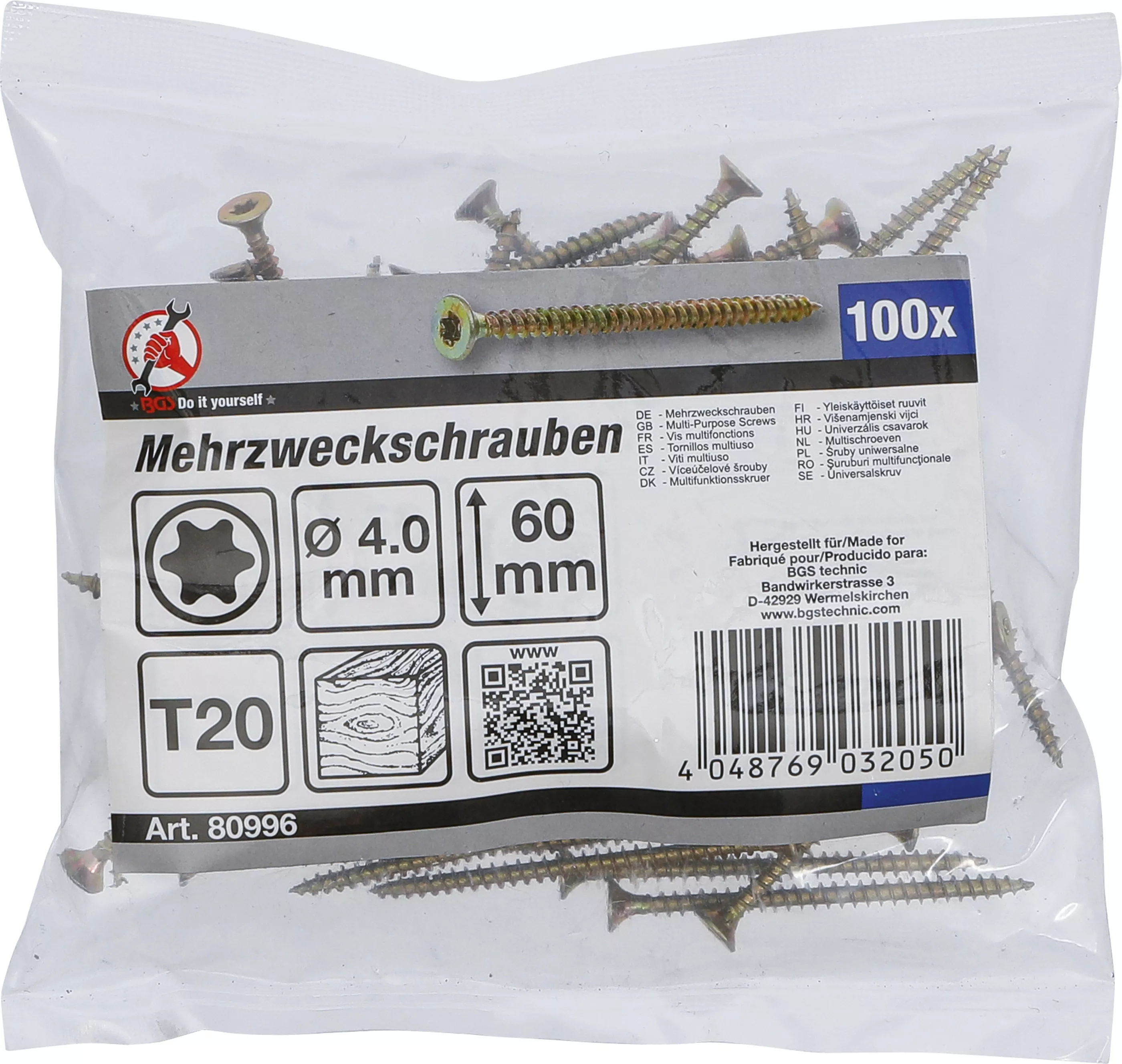 suruburi multifunctionale | Profil T (pentru Torx) T20 | 4,0 x 60 mm | 100 bucati [2]