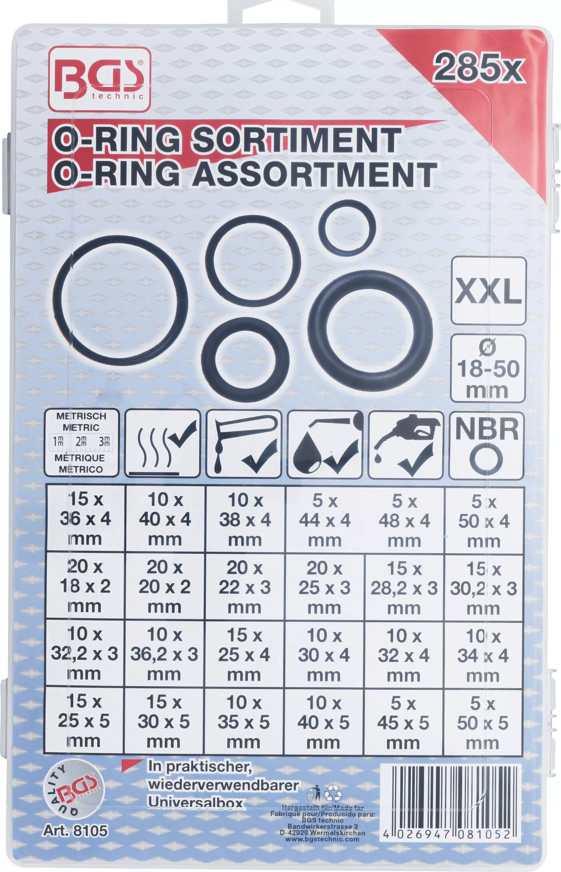 Sortiment inele O | XXL | o 18 - 50 mm | 285 piese [3]