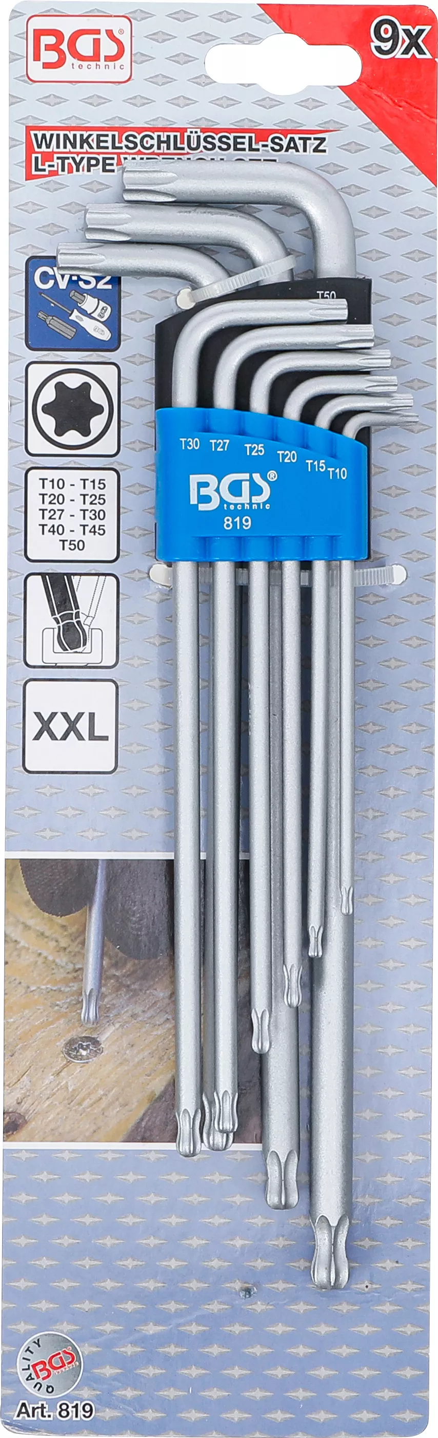 Set chei tip L | extra lung | Profil T (pentru Torx) cu cap sferic T10 - T50 | 9 piese [5]
