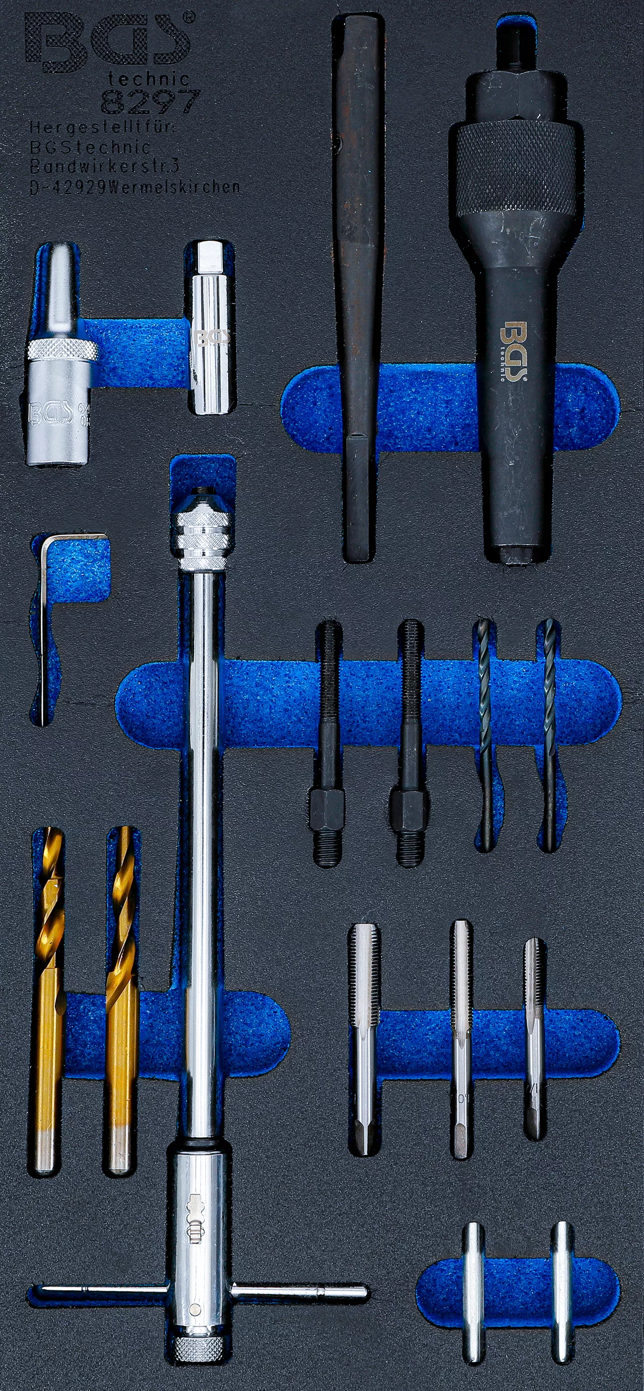 Cărucior atelier şi accesorii - Suport organizator pentru carucior 1/3: Set demontare si reparatie filete bujii incandescente | M8, M10 | 17 piese