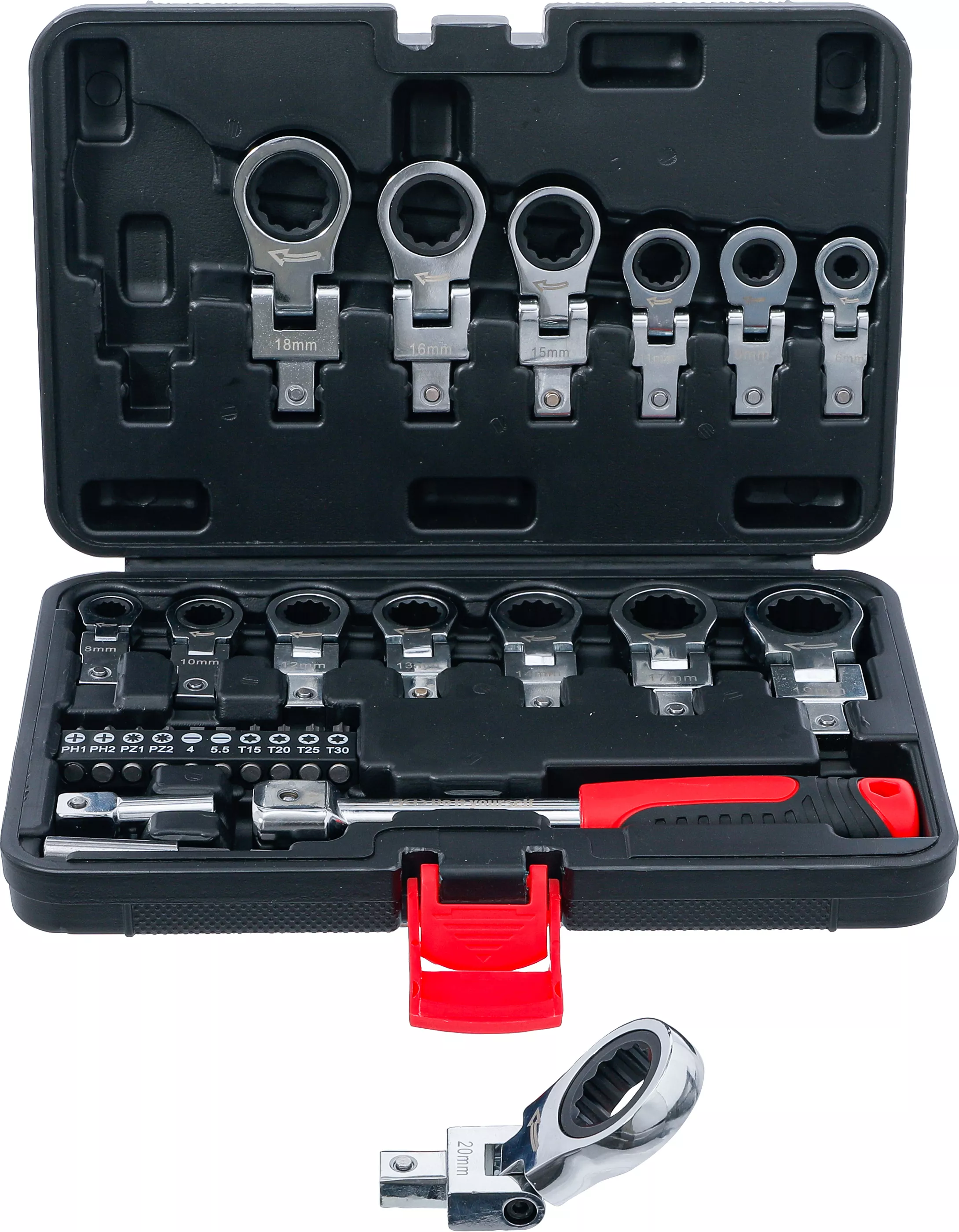 Scule - Set capete atasabile chei inelare cu clichet si set biti | 6 - 20 mm | 27 piese
