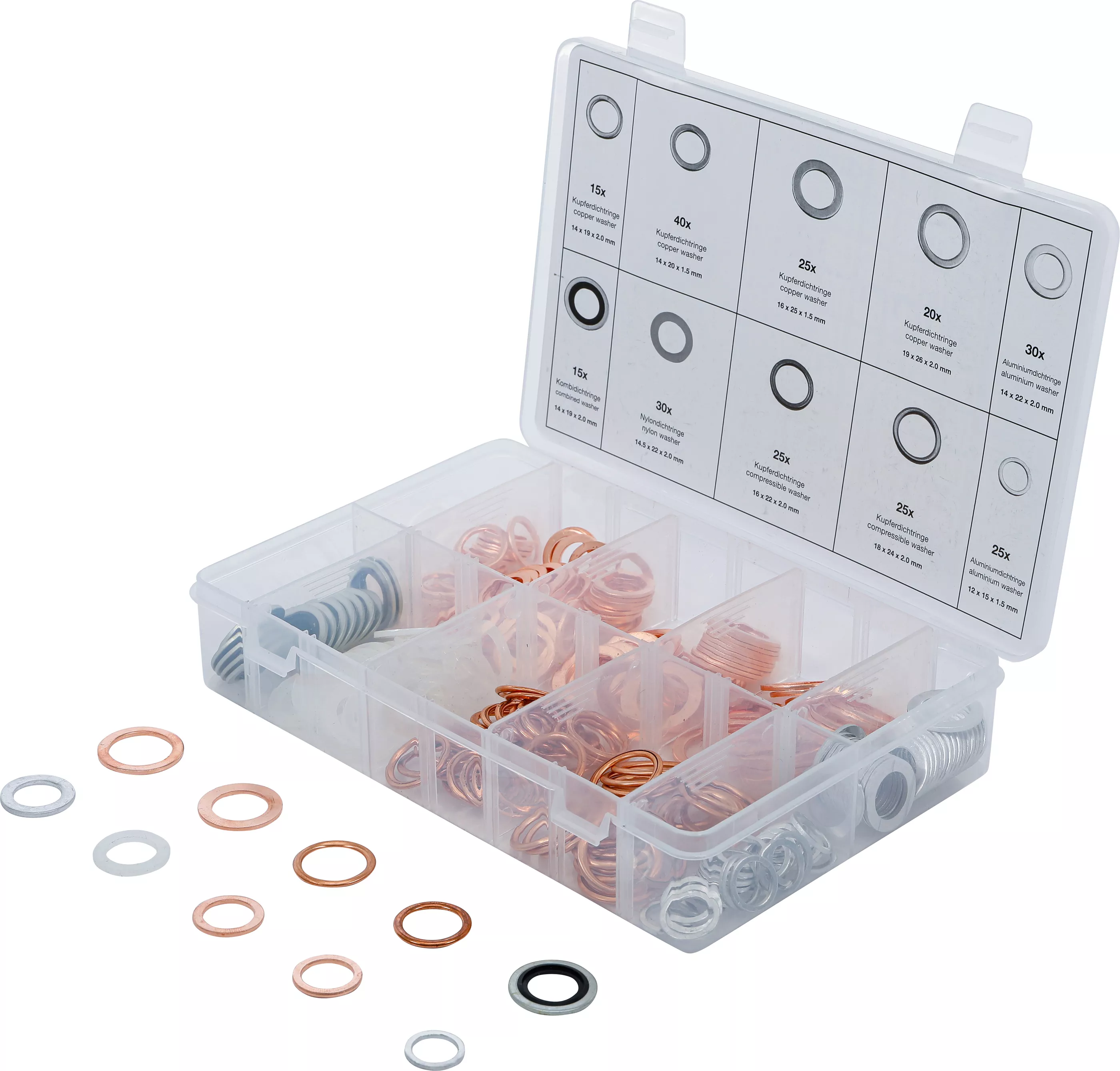 Sortiment inele de etansare | Cupru, Aluminiu, Nylon | 250 piese [1]