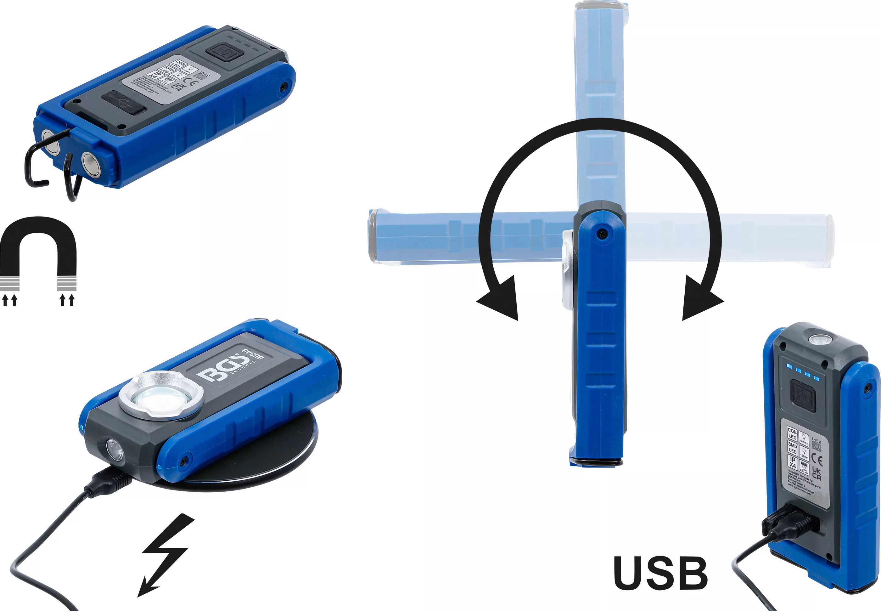 Lampa de atelier COB-LED cu magnet si carlig | rabatabila | cu functie de incarcare inductiva [4]