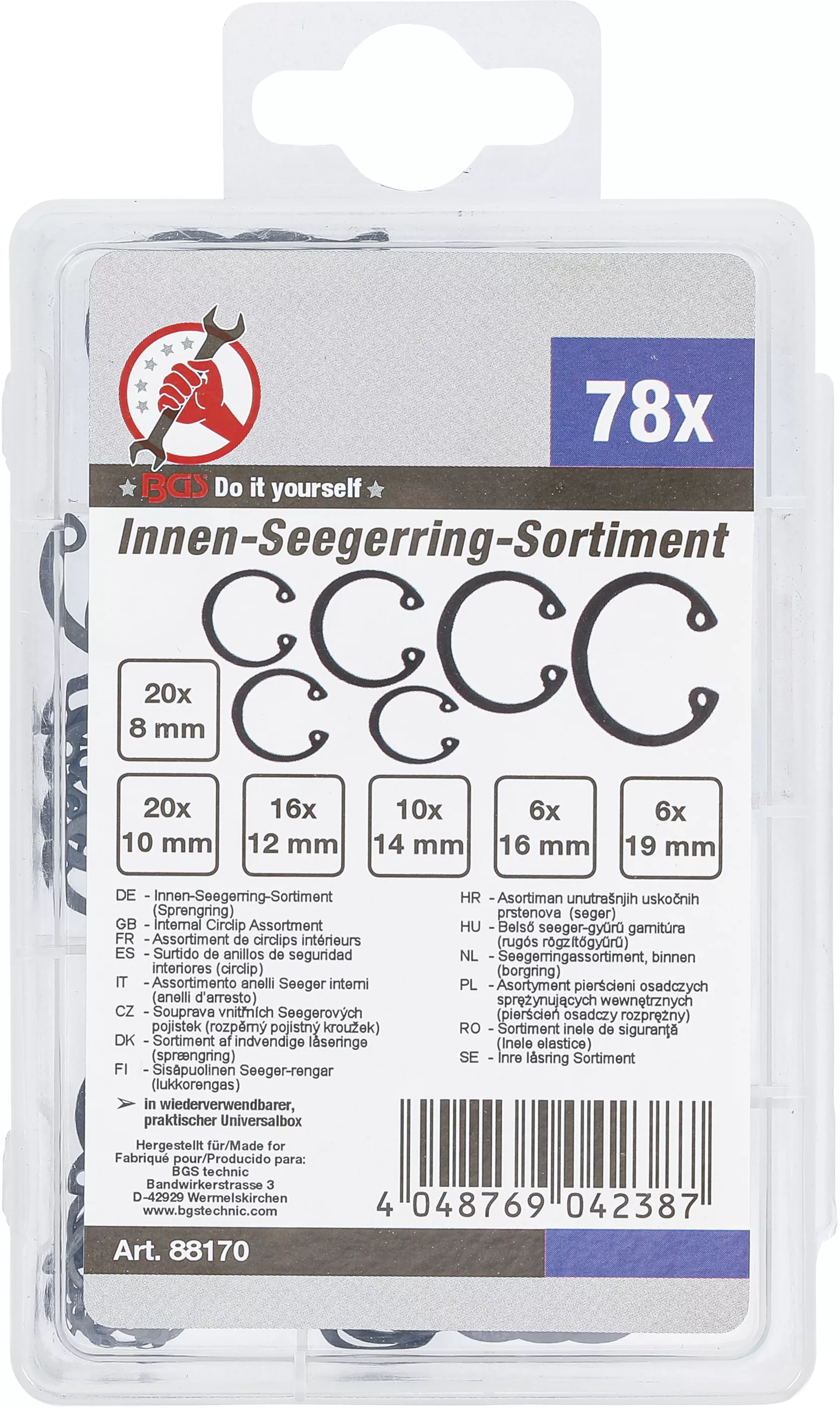 Sortiment inele elastice interioare (inele de siguranta) | o 8 - 19 mm | 78 piese [3]