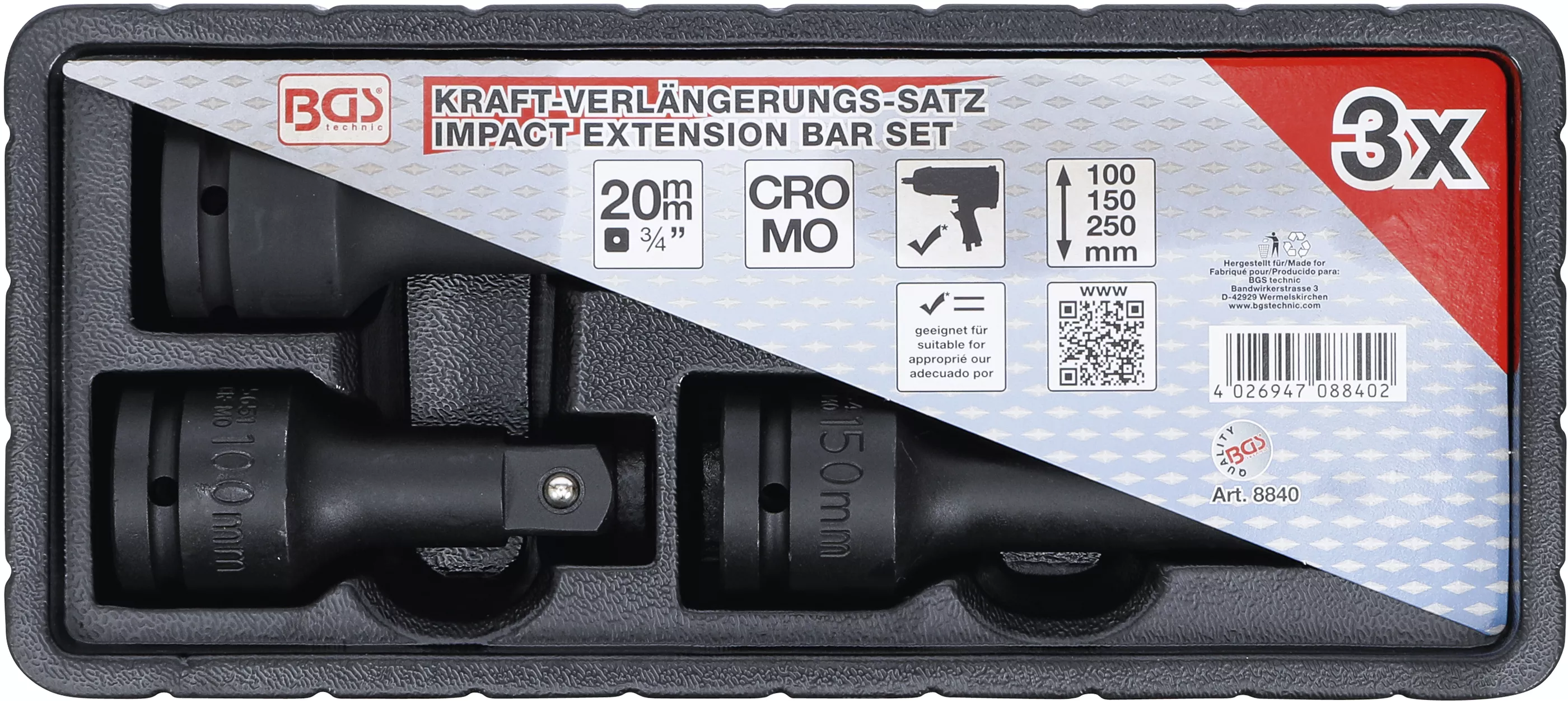 Set prelungitoare de forta | Patrat exterior/interior 20 mm (3/4") | 3 piese [2]