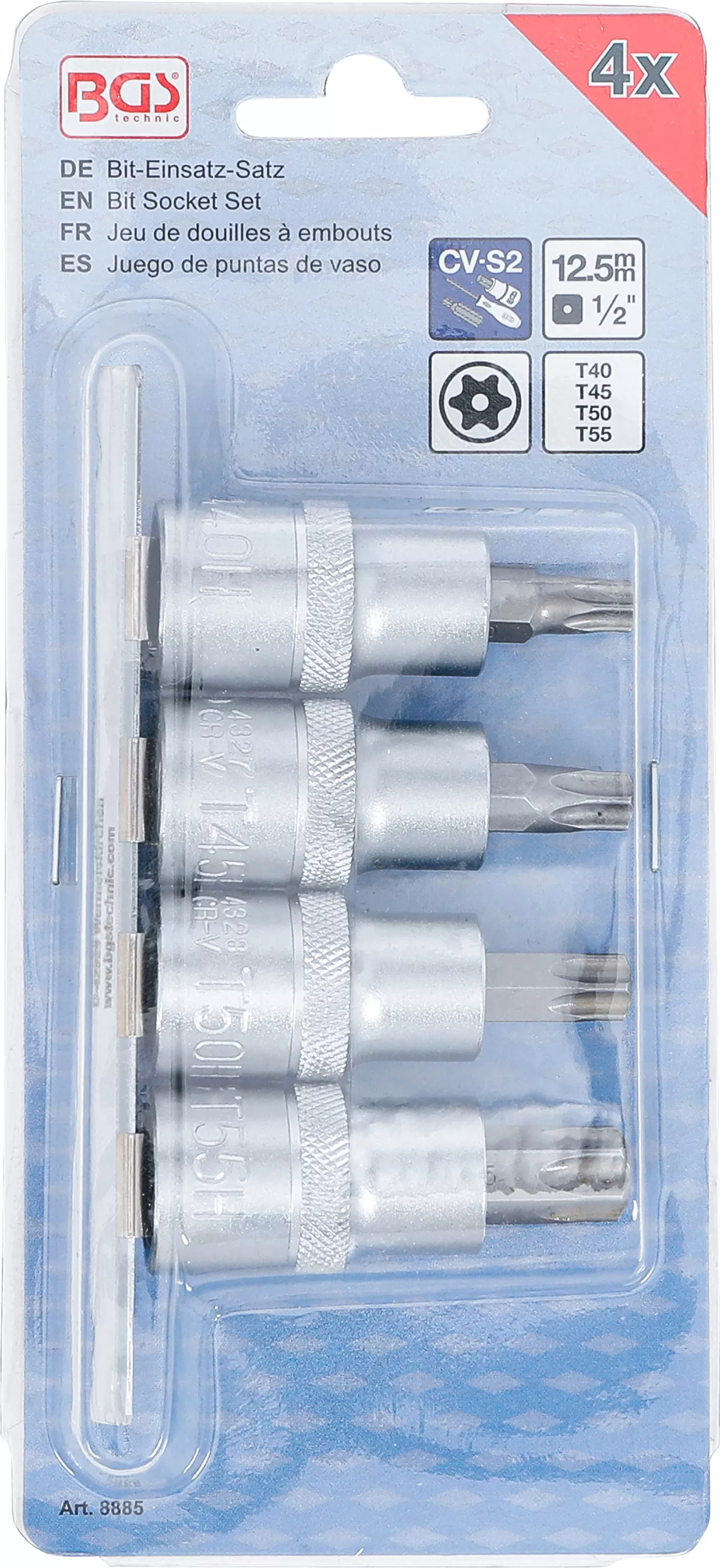 Set biti | 12,5 mm (1/2") | Profil T (pentru Torx) cu gaura T40 - T55 | 4 piese [3]