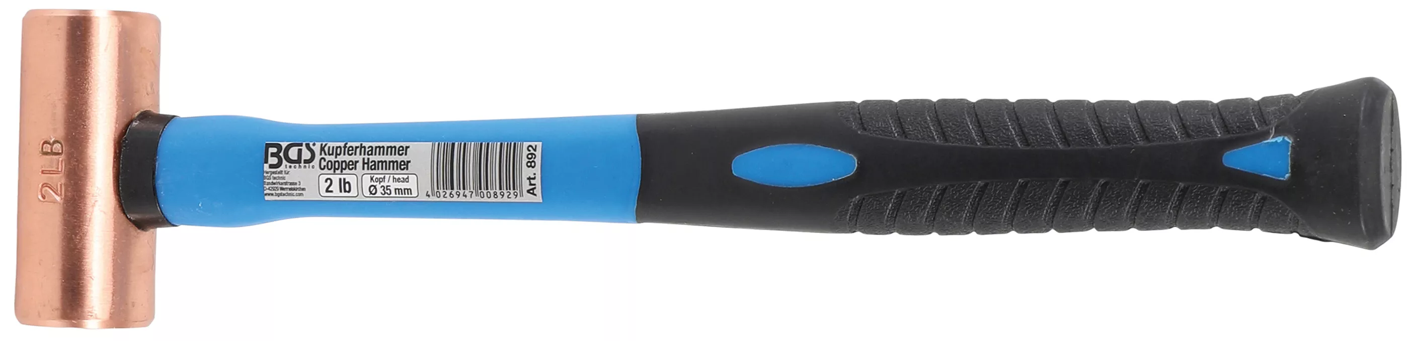 Ciocan de cupru | coada fibra de sticla | o 35 mm | 907 g (2 lb) - Cap [1]