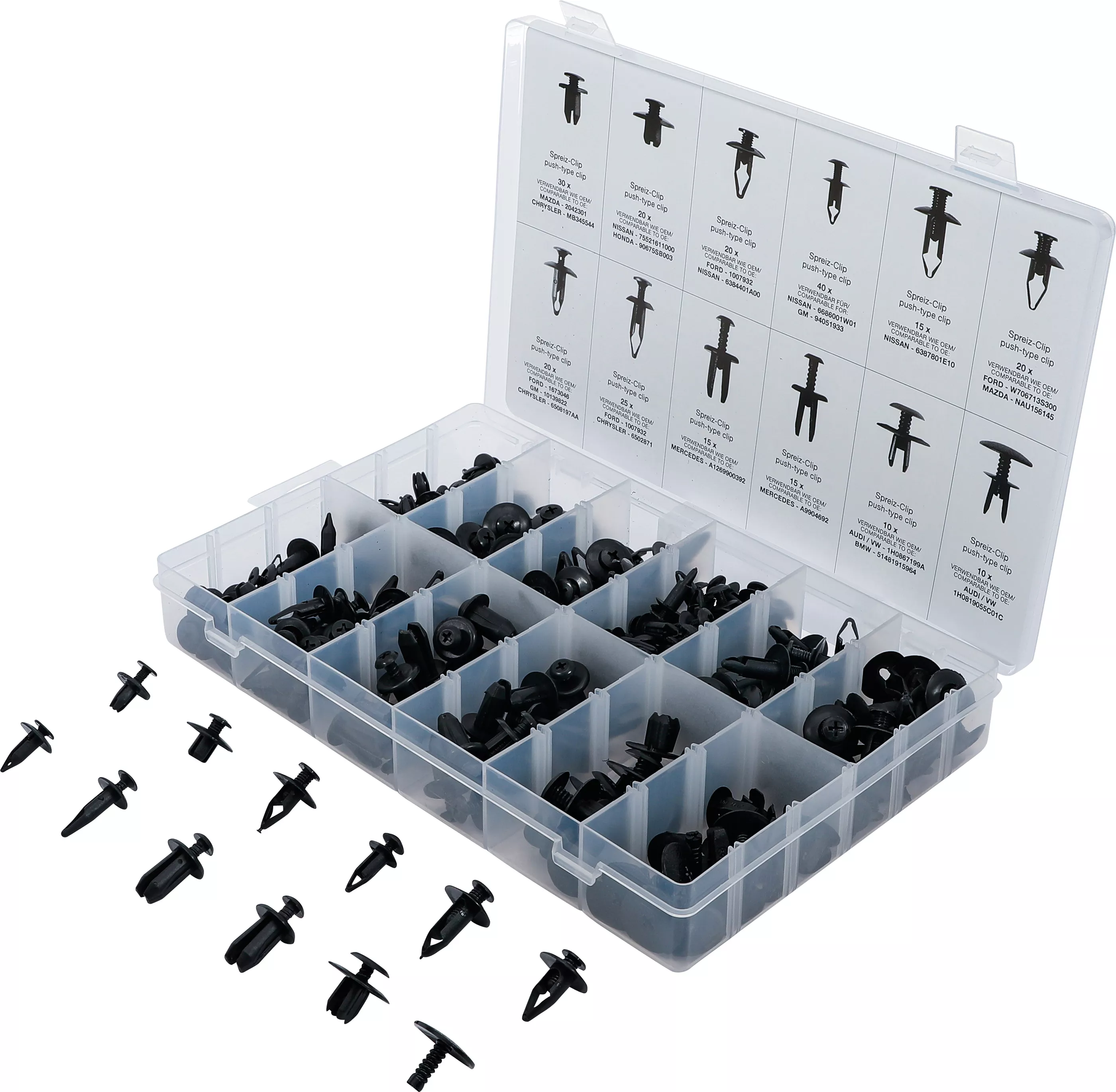 Sortiment clipsuri expandabile din plastic pentru Mazda, Honda, Ford, Nissan, VW | 240 piese [1]