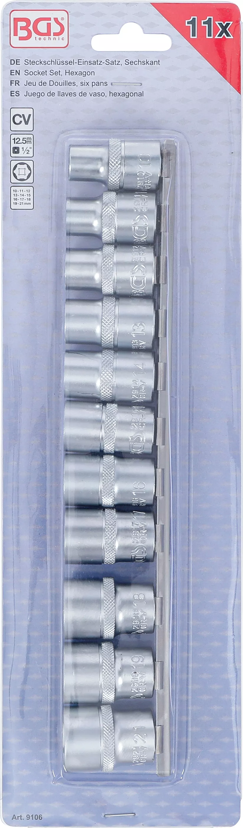 Set chei tubulare, 6 colturi | 12,5 mm (1/2") | 10 - 21 mm | 11 piese [4]