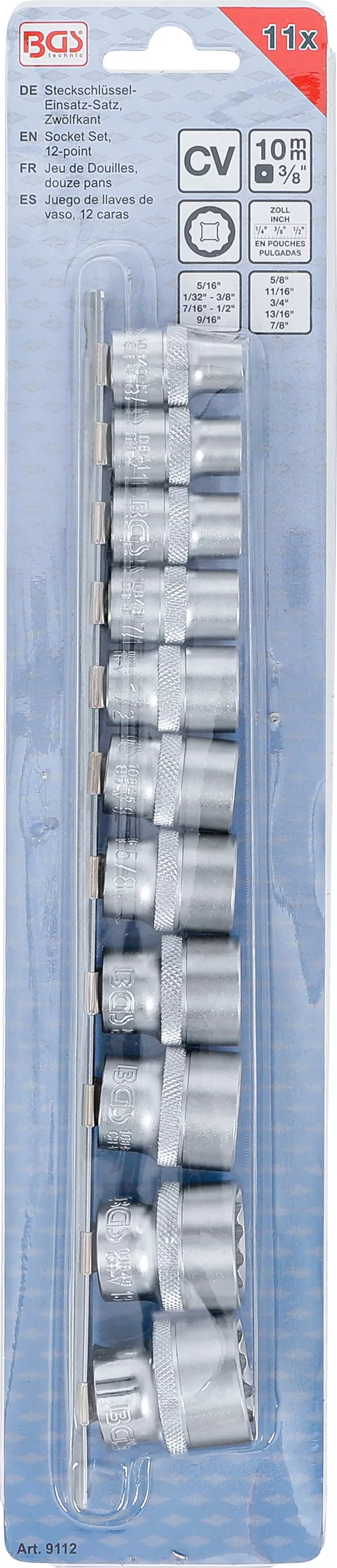 Set chei tubulare, 12 colturi | 10 mm (3/8") | Marimi in toli | 11 piese [4]