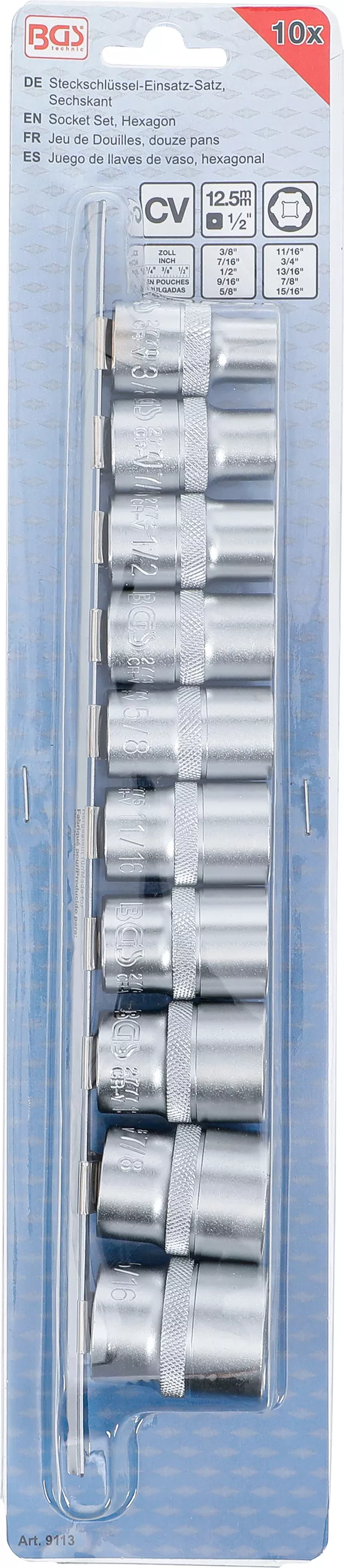 Set chei tubulare, 6 colturi | 12,5 mm (1/2") | Marimi in toli | 10 piese [4]