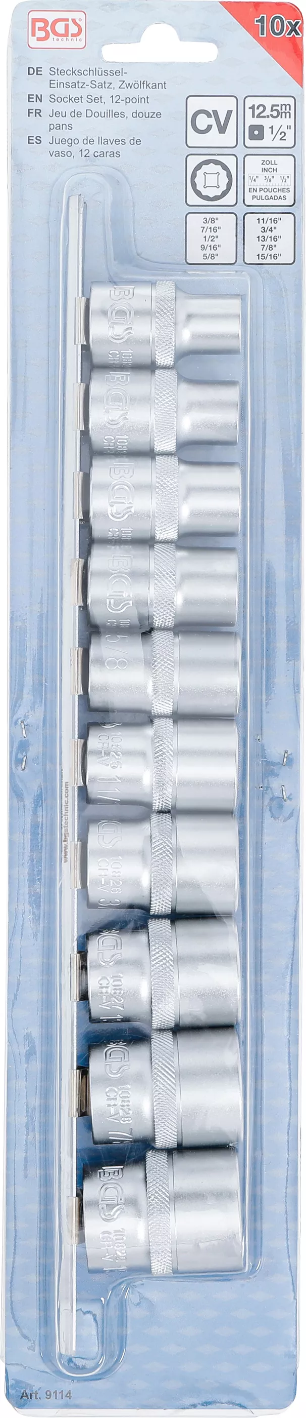 Set chei tubulare, 12 colturi | 12,5 mm (1/2") | Marimi in toli | 10 piese [4]
