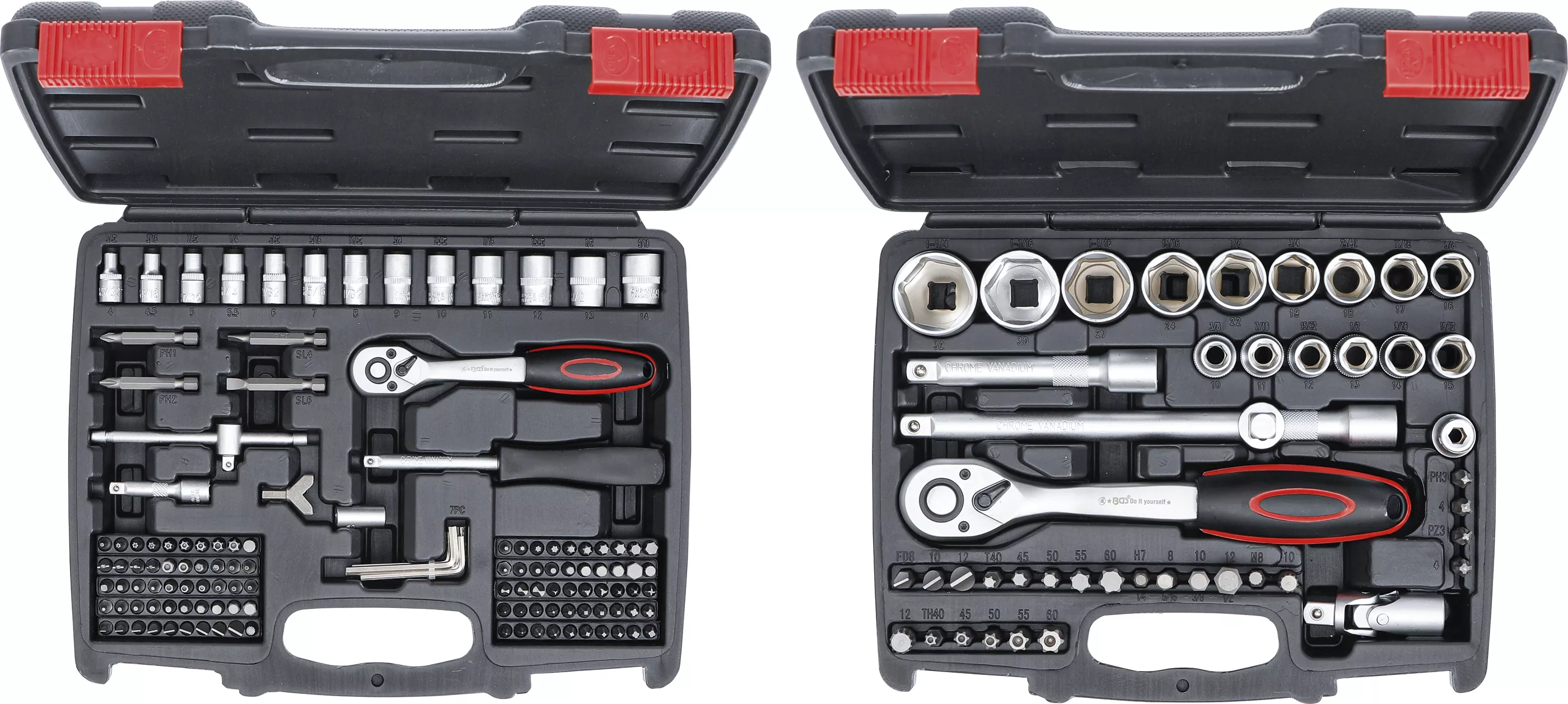 Set chei tubulare | Antrenare 6,3 mm (1/4") + 12,5 mm (1/2") | Marimi in toli | 174 piese [3]