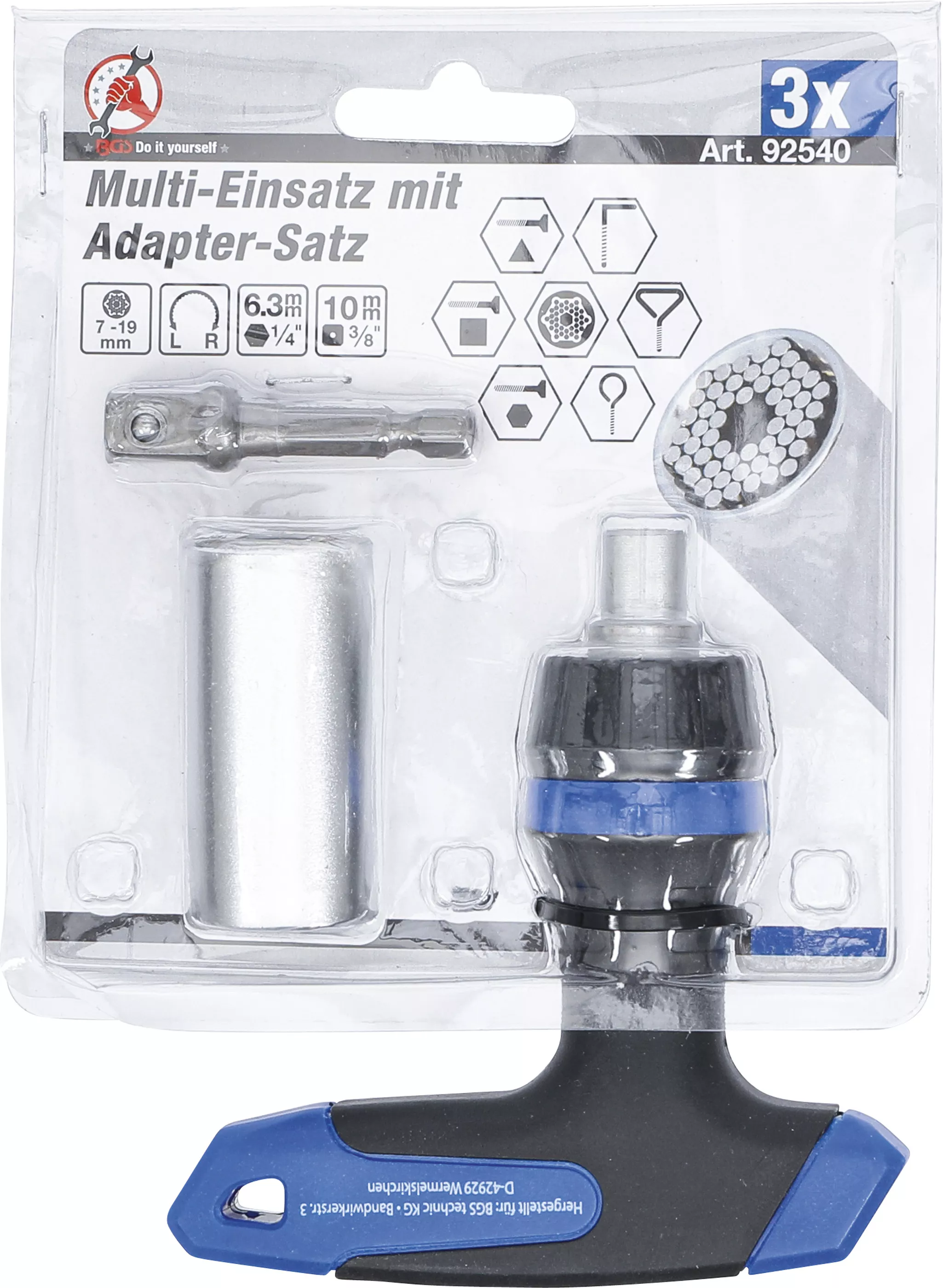 Cap cheie multiplu cu adaptor | cu maner in T cu clichet, comutabil | 3 piese [4]