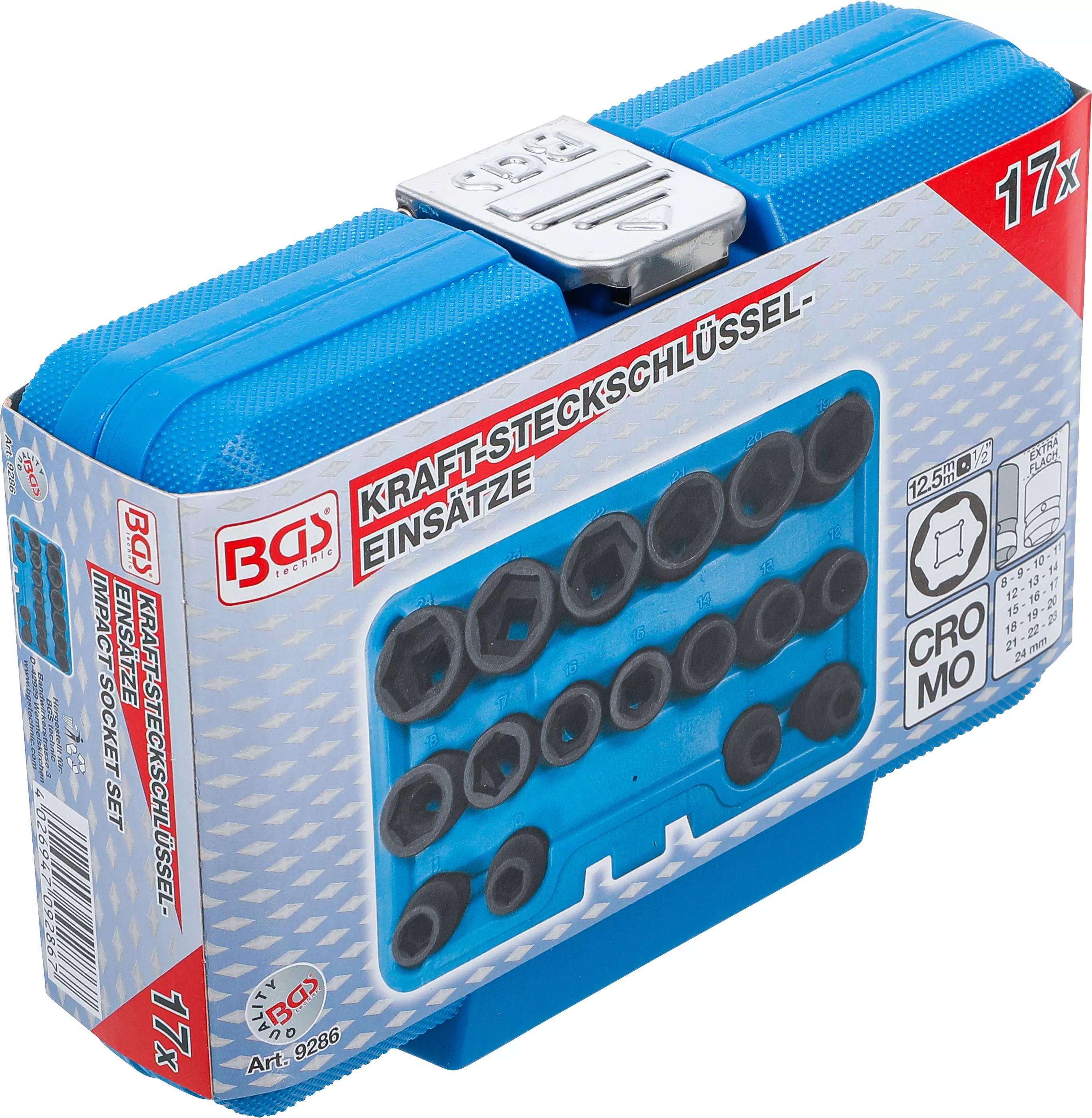 Set chei tubulare de impact 6 colturi, extra plate | 12,5 mm (1/2") | 8 - 24 mm | 17 piese [6]