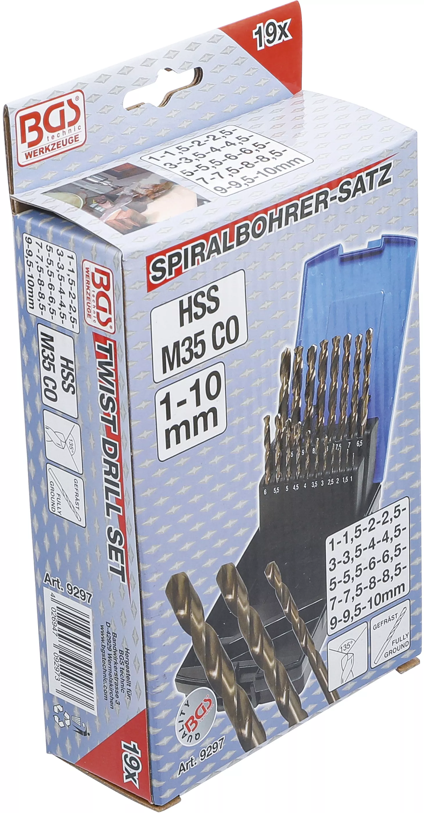 Set burghie spiralate | HSS-G M35 otel cu cobalt | 1 - 10 mm | 19 piese [6]
