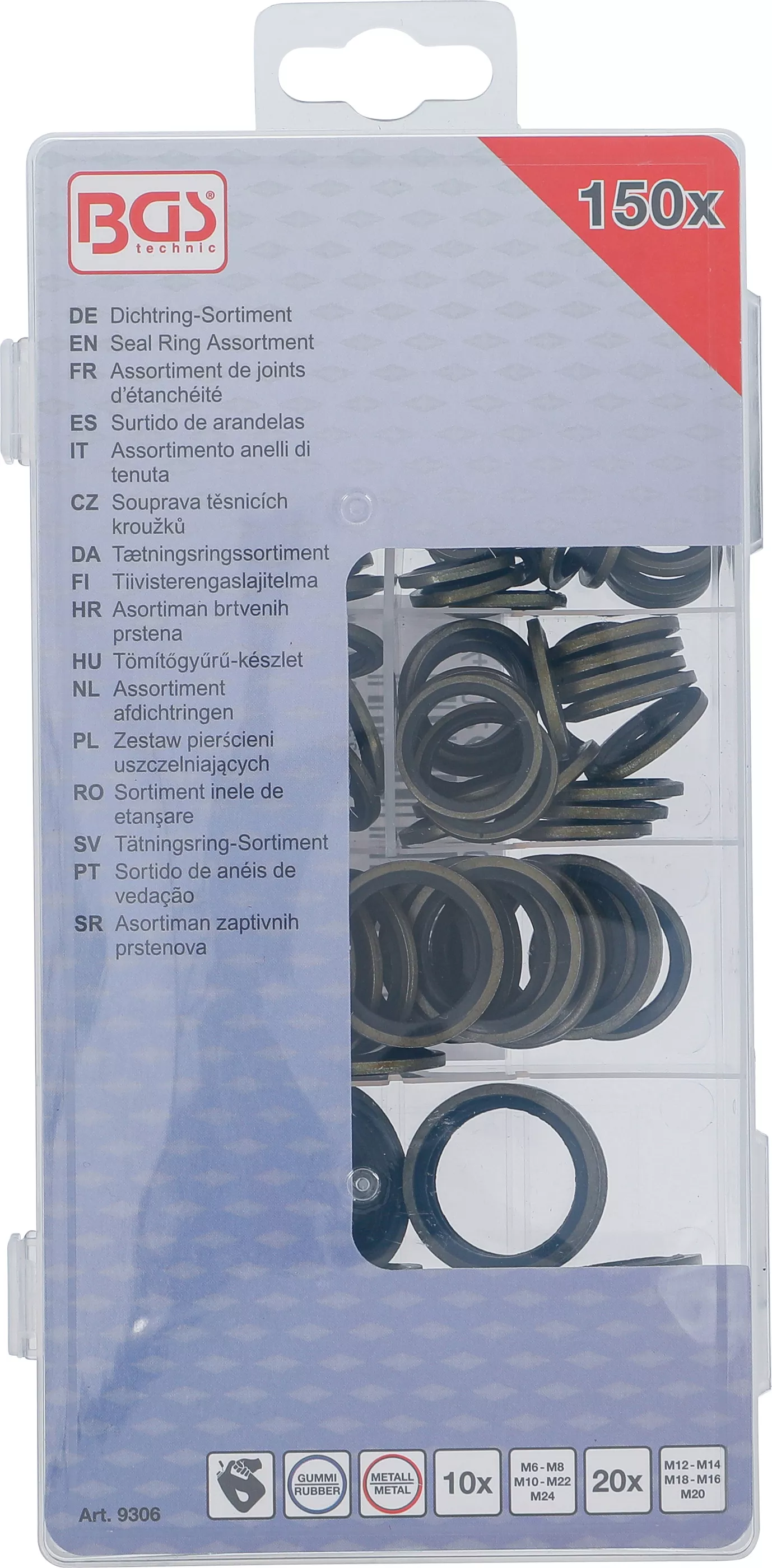 Sortiment inele de etansare | Metall | cu nervura de cauciuc de etansare | 150 piese [3]