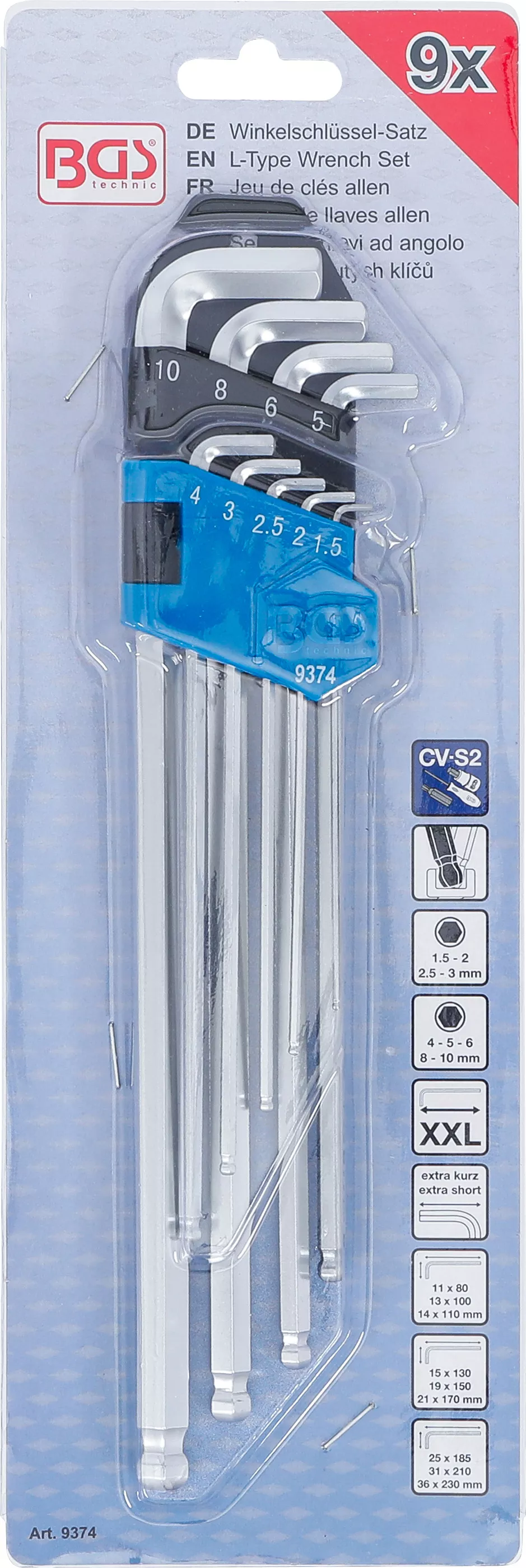 Set chei tip L | extra lungi + extra scurte | hexagon interior/hexagon interior cu cap sferic 1,5 - 10 mm | 9 piese [4]