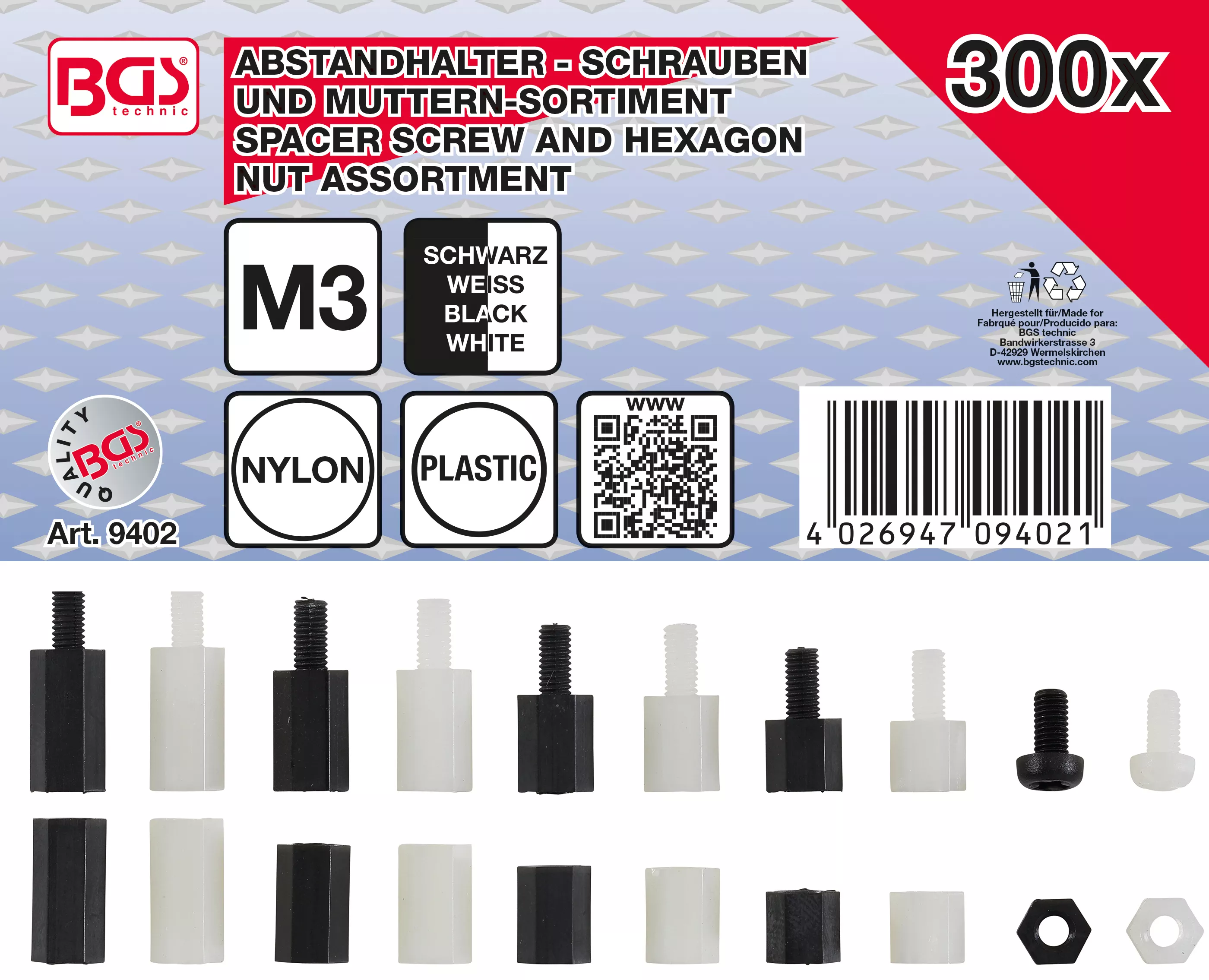 Sortiment suruburi suport distantier si Sortiment piulite hexagonale | Nylon | 300 piese [1]
