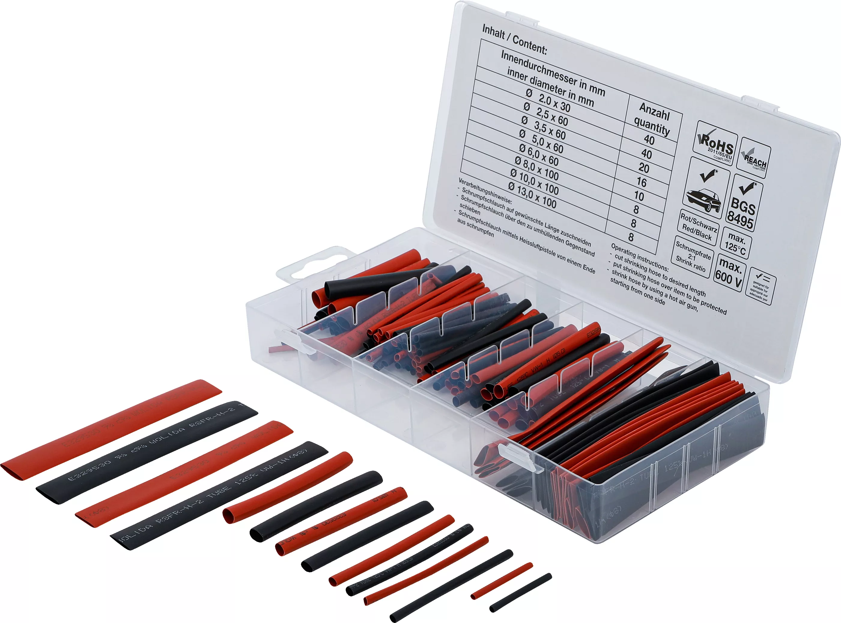 Sortiment furtunuri contractabile | rosu / negru | 150 piese [1]