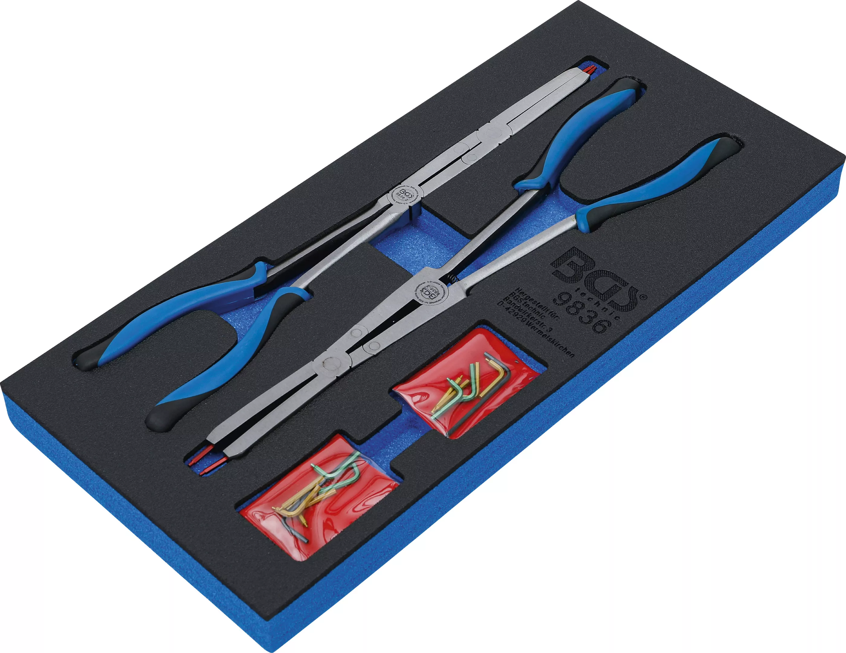 Suport organizator pentru carucior 1/3: Set clesti inele de siguranta dublu articulati | varfuri interschimbabile | 345 mm [2]