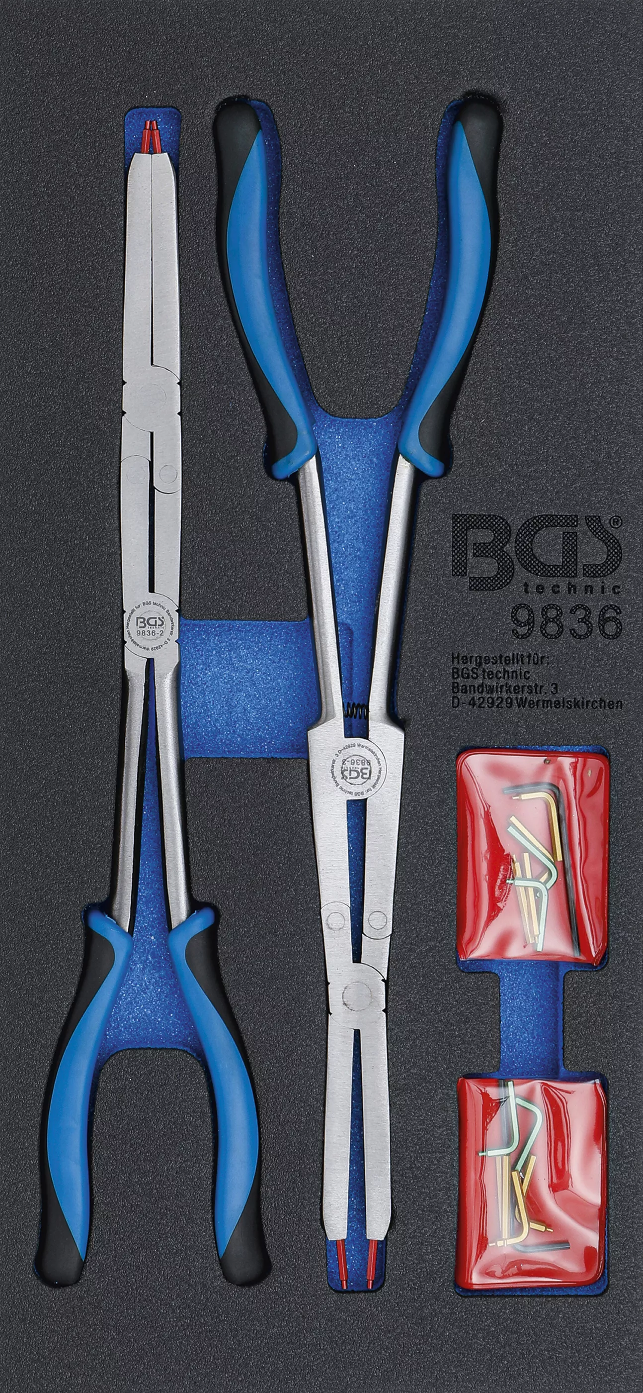 Suport organizator pentru carucior 1/3: Set clesti inele de siguranta dublu articulati | varfuri interschimbabile | 345 mm [1]