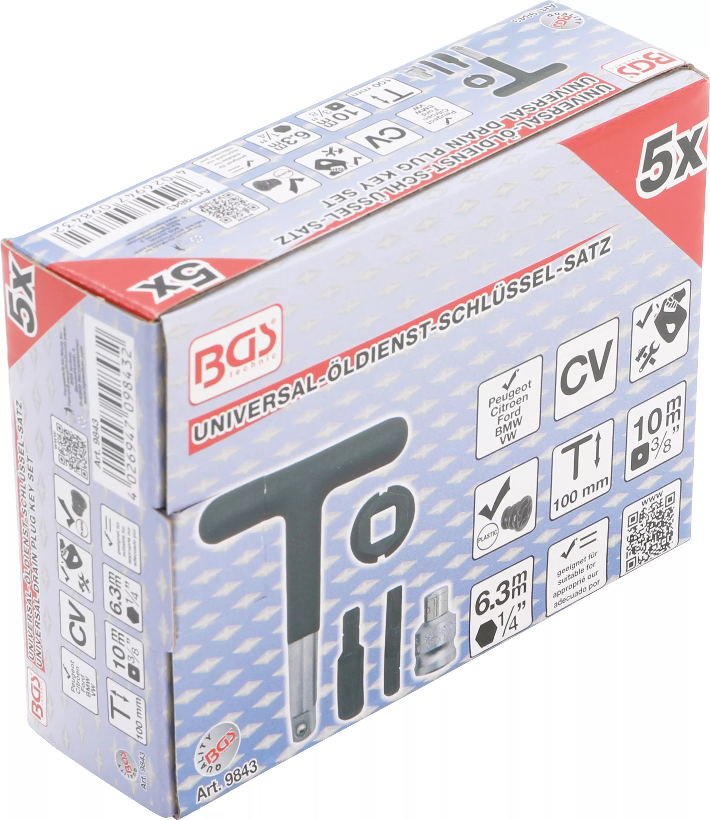 Set chei service ulei universal | pentru Busoane scurgere ulei din plastic | Antrenare hexagon exterior 6,3 mm (1/4") , Antrenat prin patrat exterior 10 mm (3/8") | 5 piese [4]