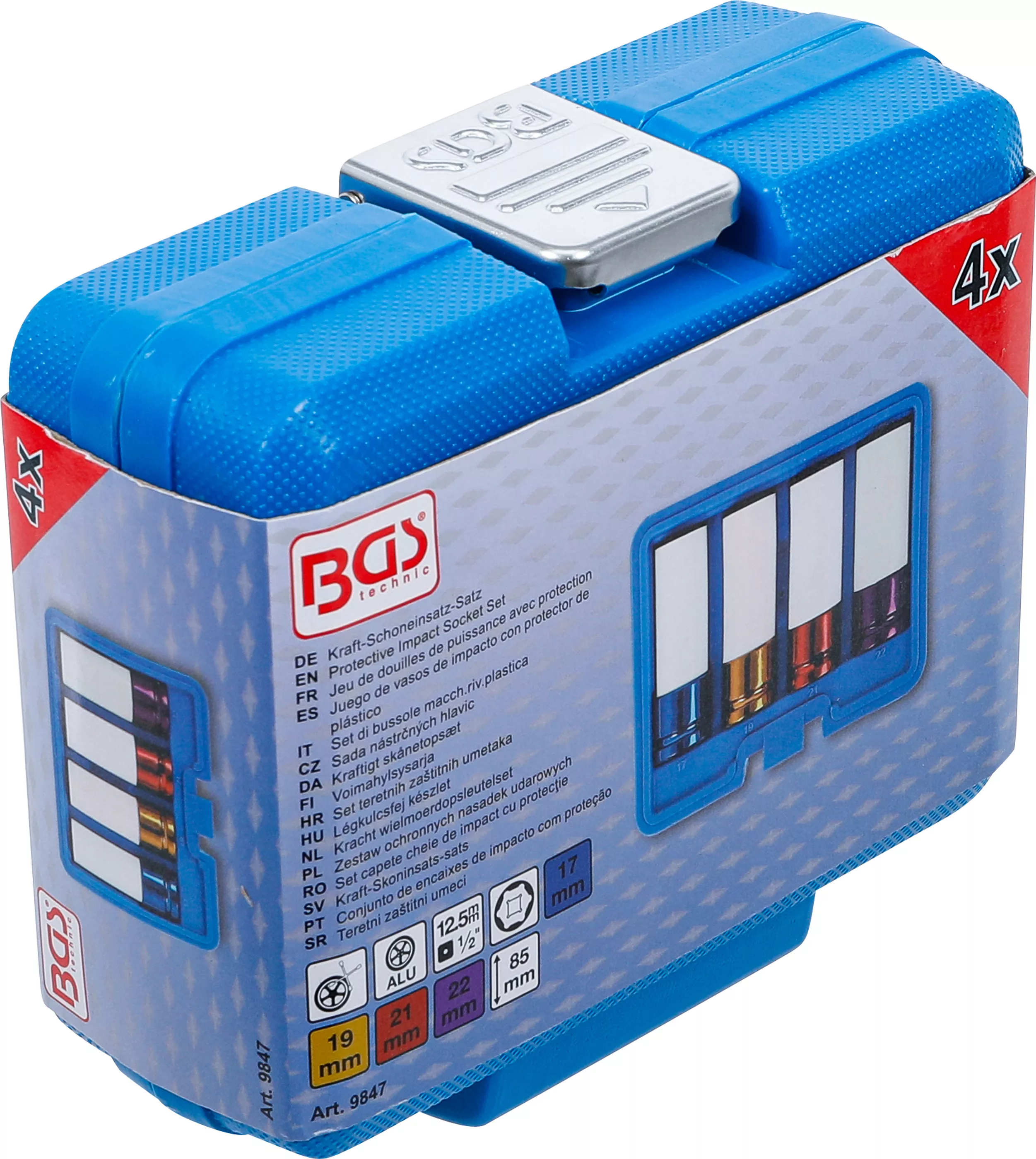 Set capete cheie de impact cu protectie | Antrenare patrat interior 12,5 mm (1/2") | 17 / 19 / 21 / 22 mm | 4 piese [6]