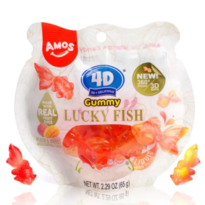 Amos 4D Gummy Lucky Fish Peach & Mango USA 60g [1]
