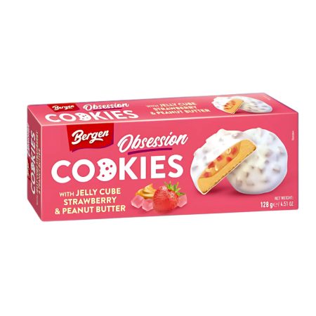 Produse Alimentare - Bergen Cookies Jelly Cube Strawberry & Peanut Butter HU 128g
