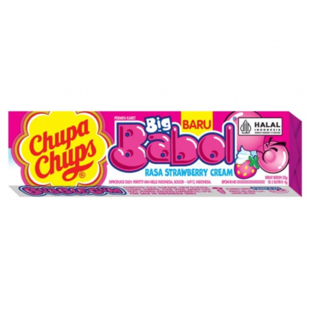 Gumă de Mestecat & Drajeuri - Chupa Chups Big Babol Strawberry Bubble Gum IDN 20g