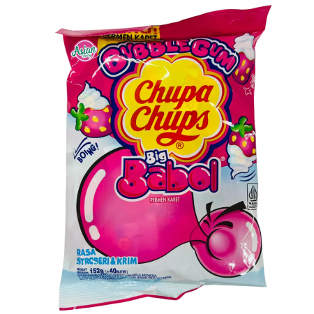 Gumă de Mestecat & Drajeuri - Chupa Chups Strawberry Cream Bubble Gum Bag IDN 152g