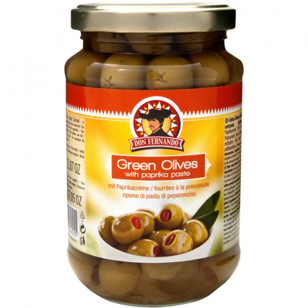 Conserve & Borcane - Don Fernando Masline Verzi Umplute cu Ardei 350g borcan