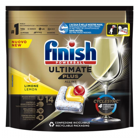Produse de Curățenie - Finish Tabs Ultimate Limone Plus 14 caps.