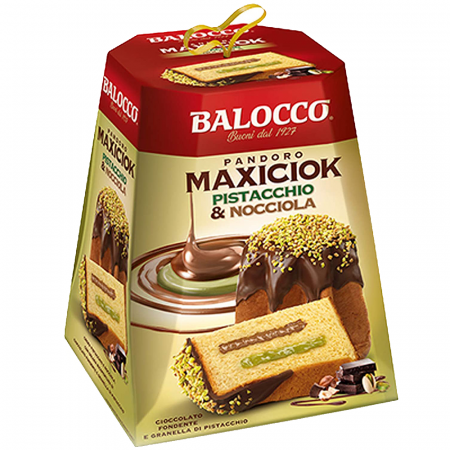 Specialități Crăciun 2025 - Pandoro Balocco Maxiciok Pistacchio e Nocciola 800g