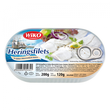 Conserve de ton, pește - Wiko File de Hering in Sos de Smantana cu Hrean 200g