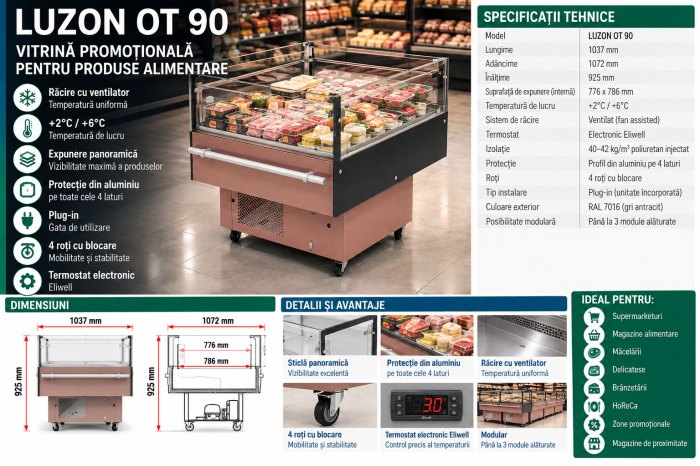Vitrină Frigorifică Promoțională LUZON OT 90, 1037 mm, +2/+6°C, Plug-in, Gri Antracit [2]
